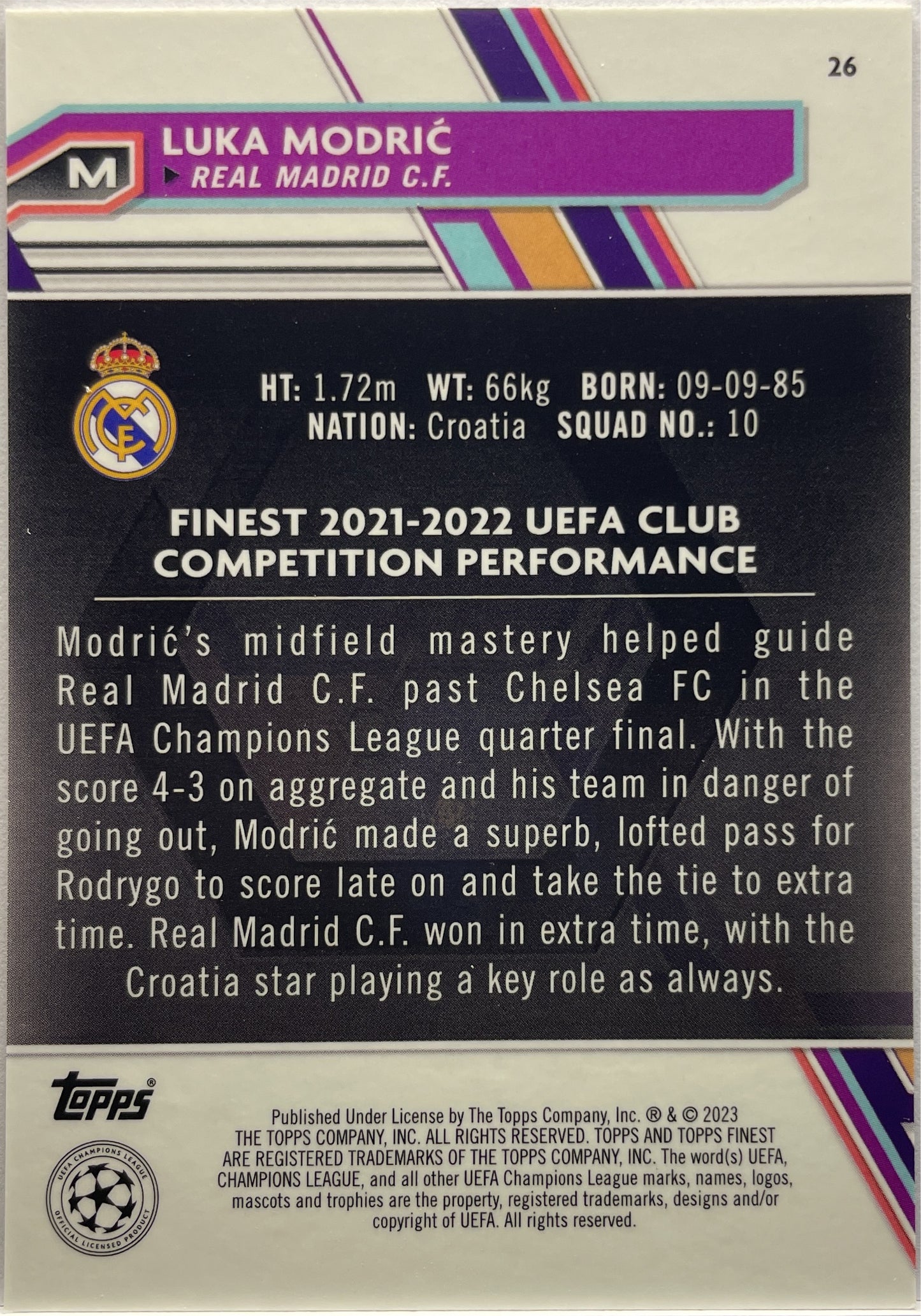 Luka Modric 58/75 Rose Gold Topps Finest UCC 2022/23