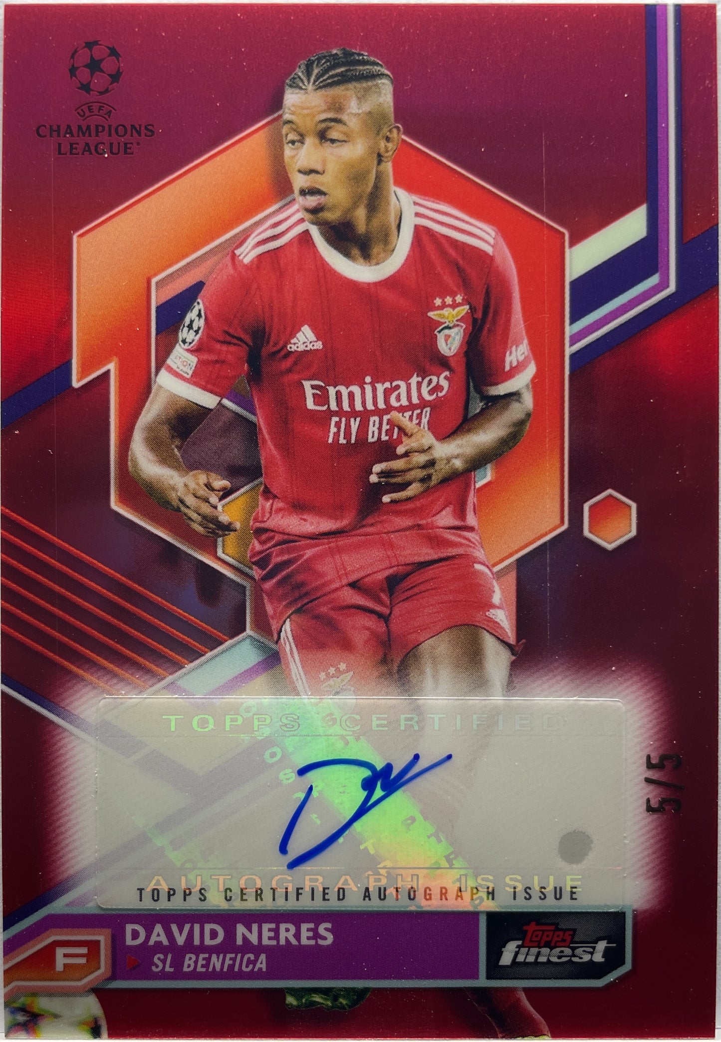 David Neres 5/5 Autograph Red Topps Finest UCC 2022/23