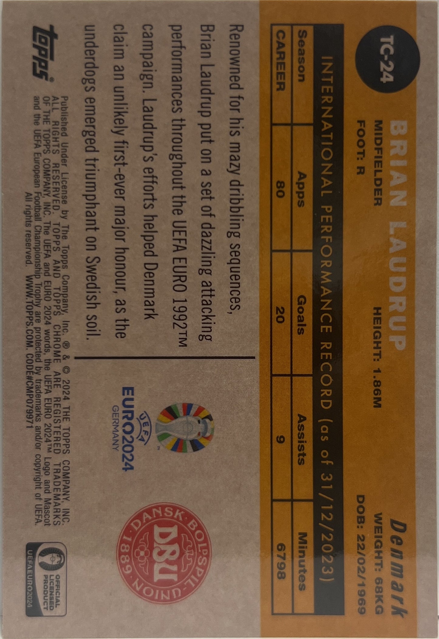 Bian Laudrup 1/10 1960 Black Topps Chrome Euro 2024