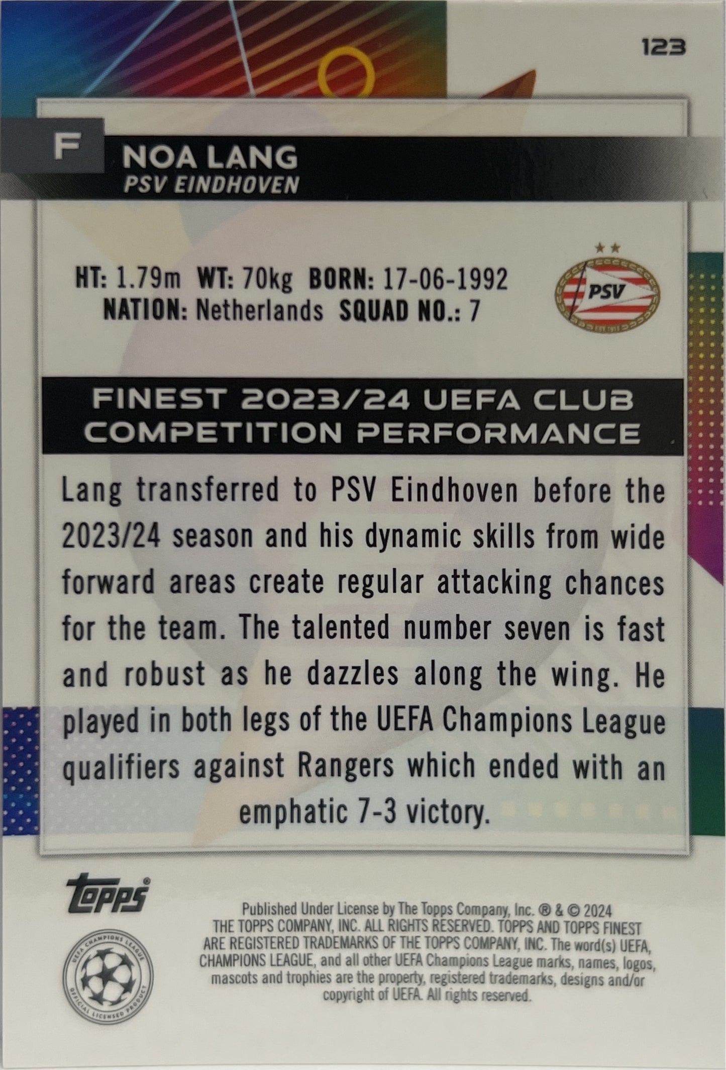 Noa Lang 2/5 Red Topps Finest UCC 2023/24