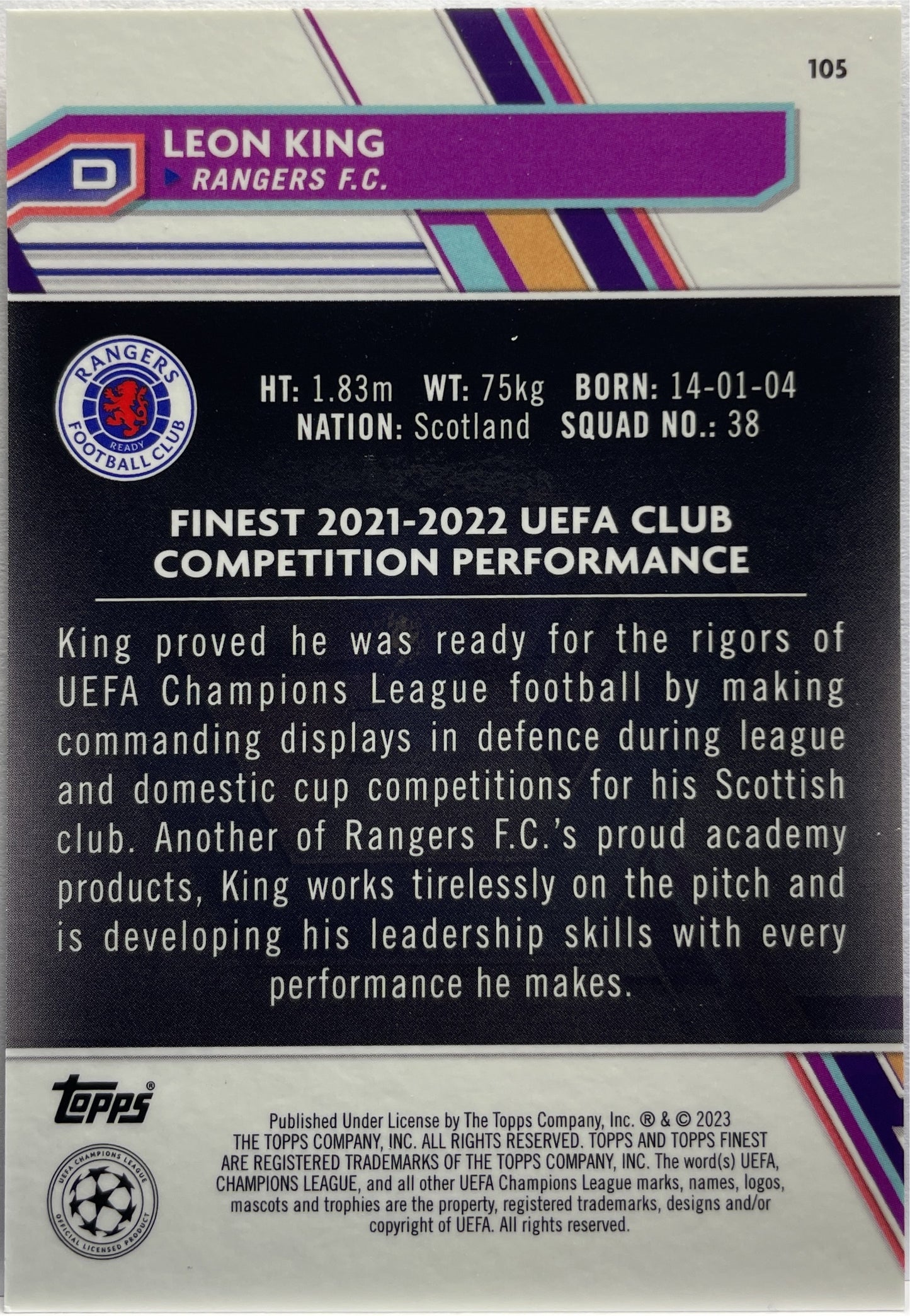 Leon King 30/50 Rose Gold Mini Diamond Topps Finest UCC 2022/23