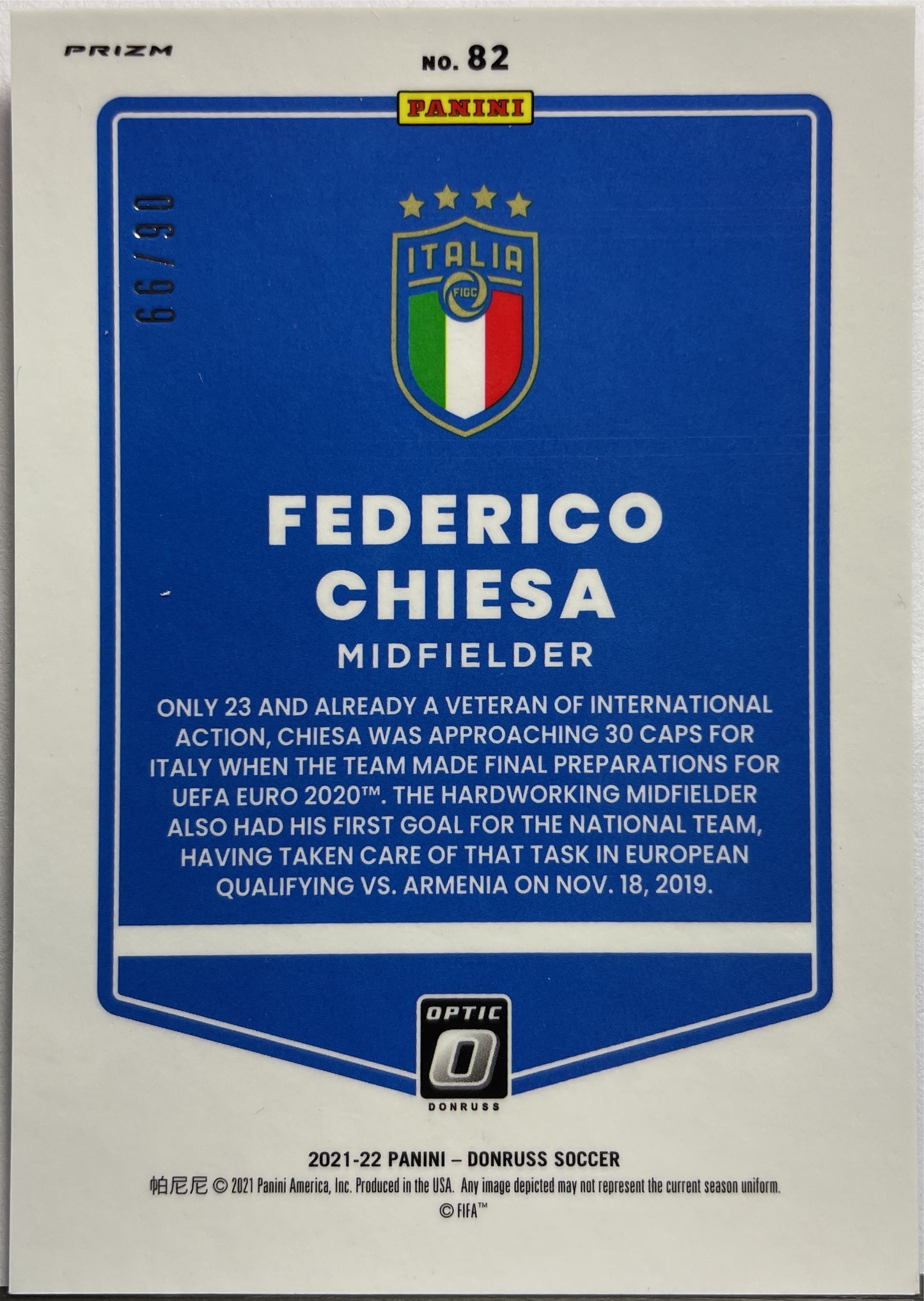 Federico Chiesa 6/99 Purple Optic Donruss Road To Qatar 2021/22