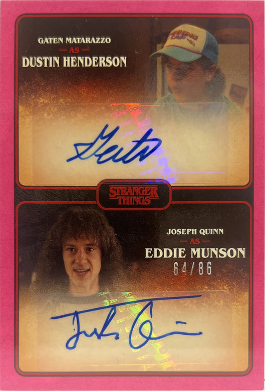 Dustin Henderson & Eddie Munson 64/86 Double Autograph Pink Topps Stranger Things Season 4 2023