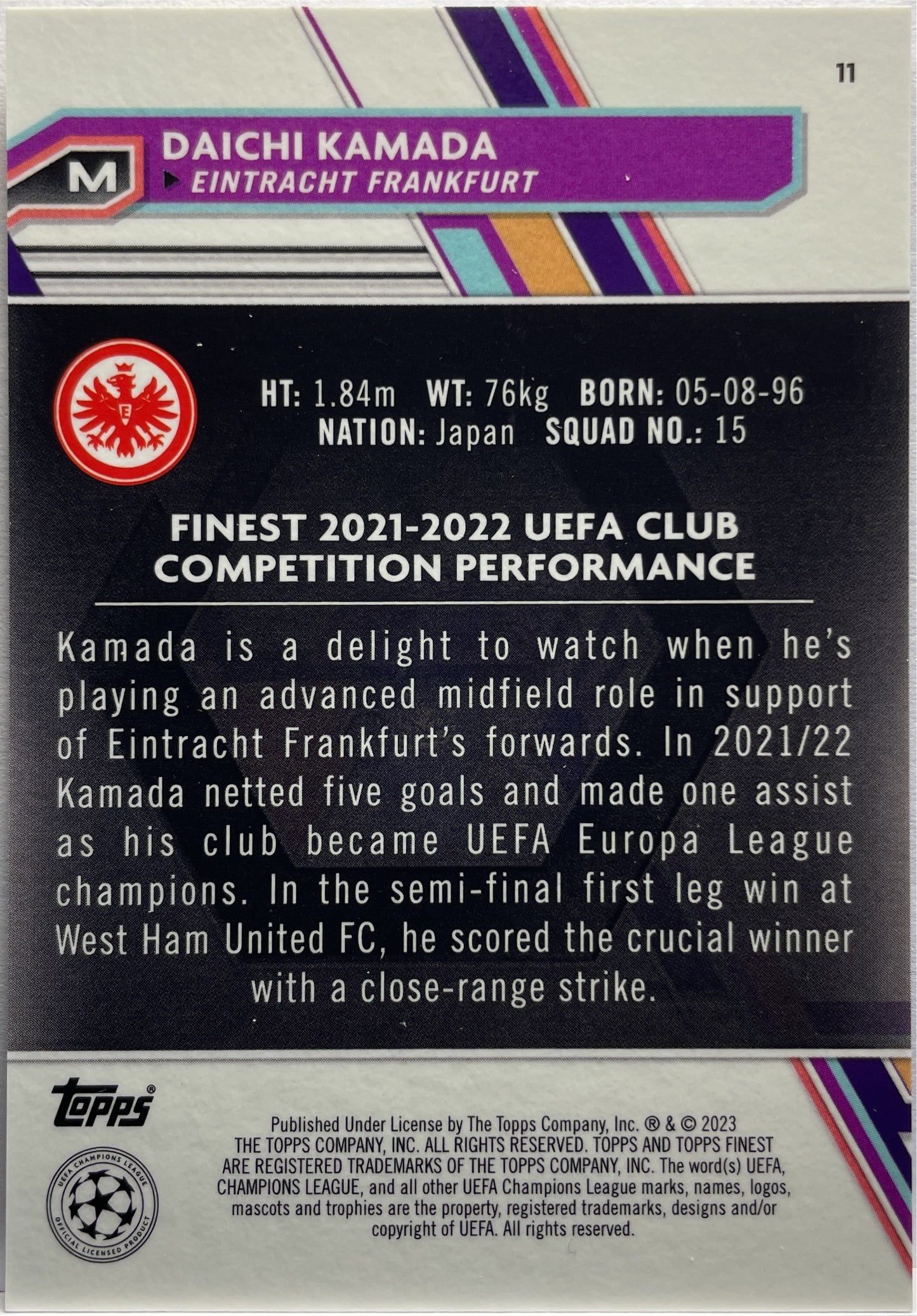 Daichi Kamada 21/75 Rose Gold Topps Finest UCC 2022/23