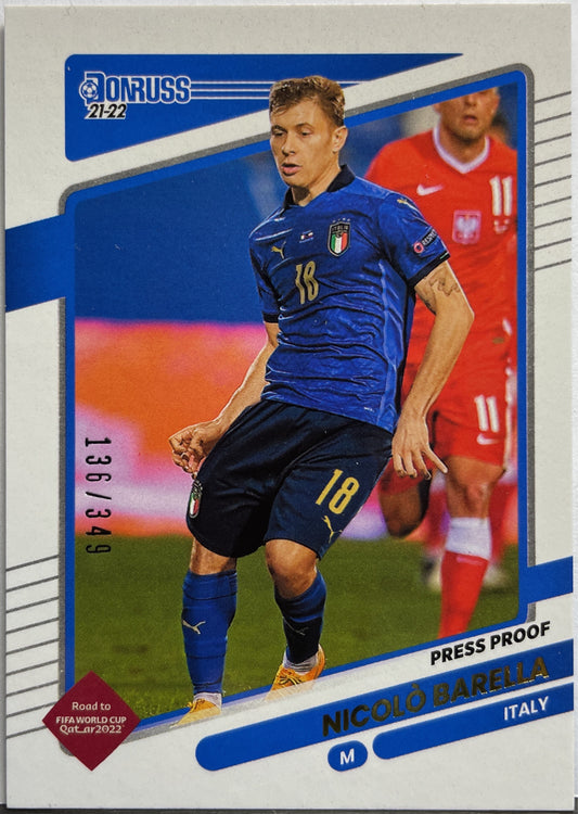 Nicolo Barella 136/349 Press Proof Gold Donruss Road To Qatar 2021/22