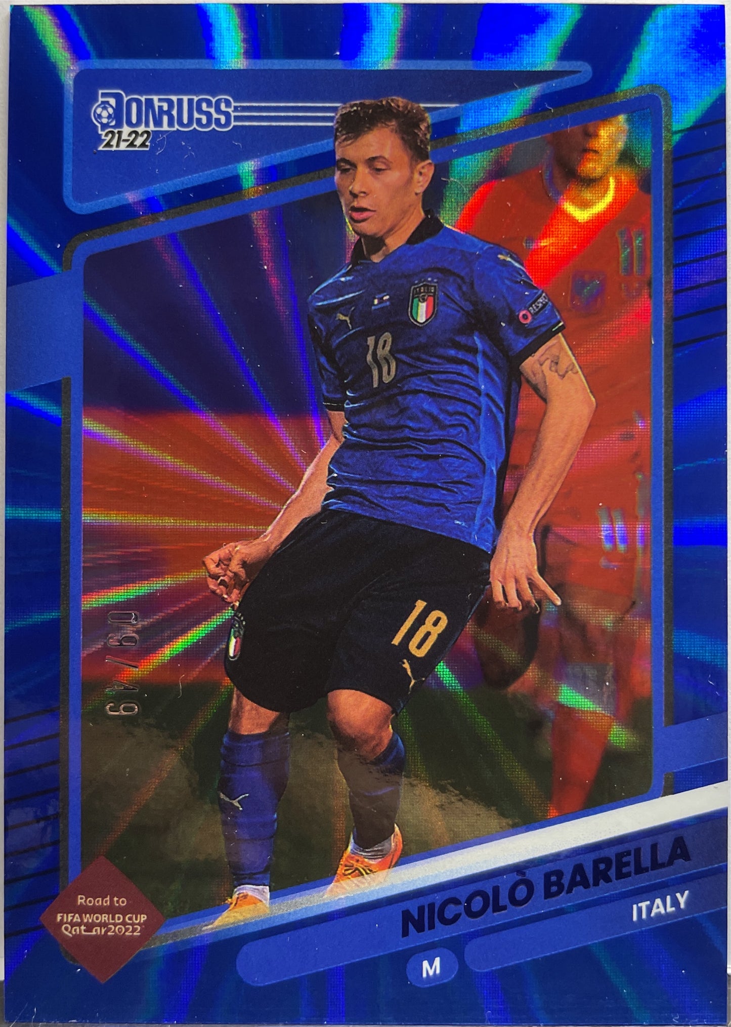 Nicolo Barella 9/49 Blue Laser Donruss Road To Qatar 2021/22