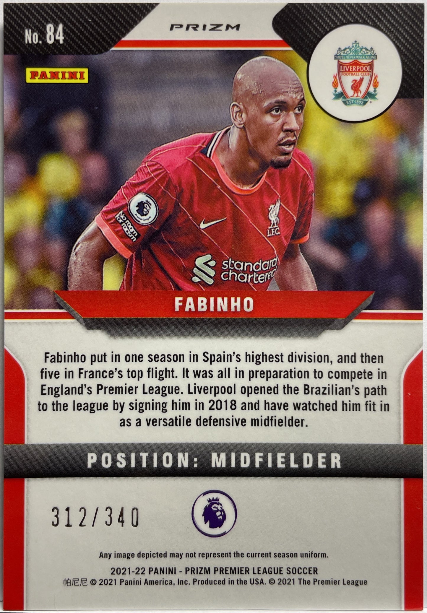 Fabinho 312/340 Blue Prizm Premier League 2021/22