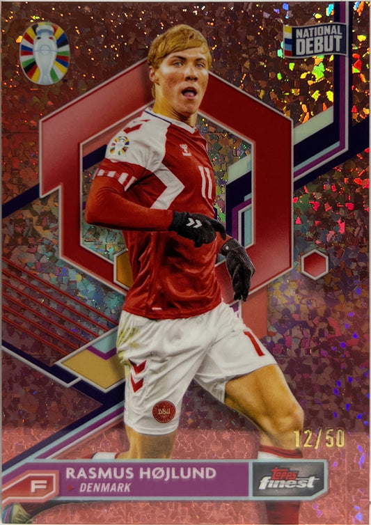 Rasmus Hojlund 12/50 National Debut Mini Diamond Topps Finest Road To Uefa Euro 2024