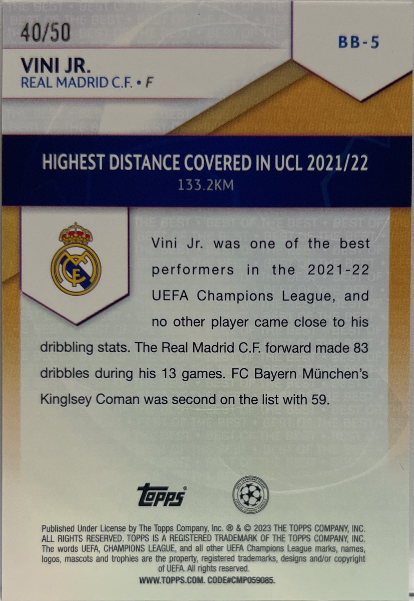 Vini Jr 40/50 Best Of The Best Gold Topps UCC 2024/25