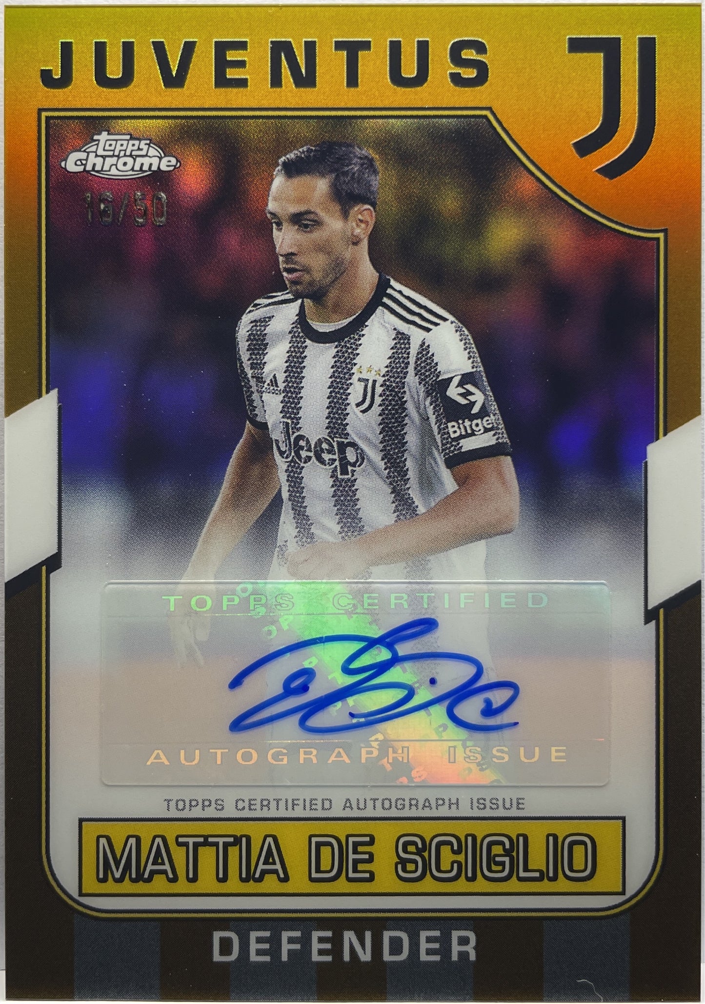 Mattia De Sciglio 16/50 Autograph Gold Topps Chrome Juventus 2022/23