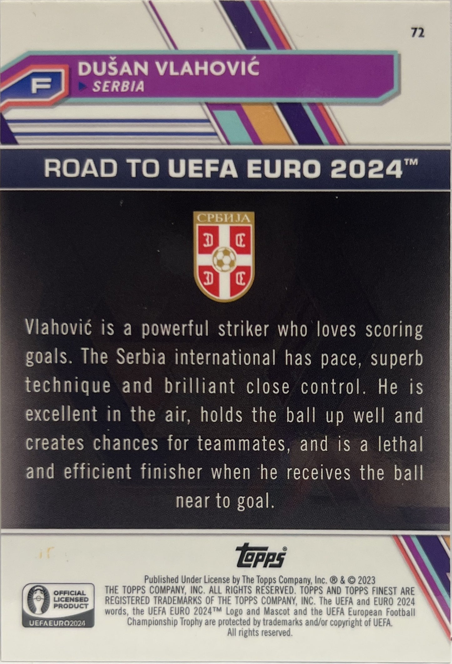 Dusan Vlahovic 23/50 Gold Topps Finest Road To Uefa Euro 2024