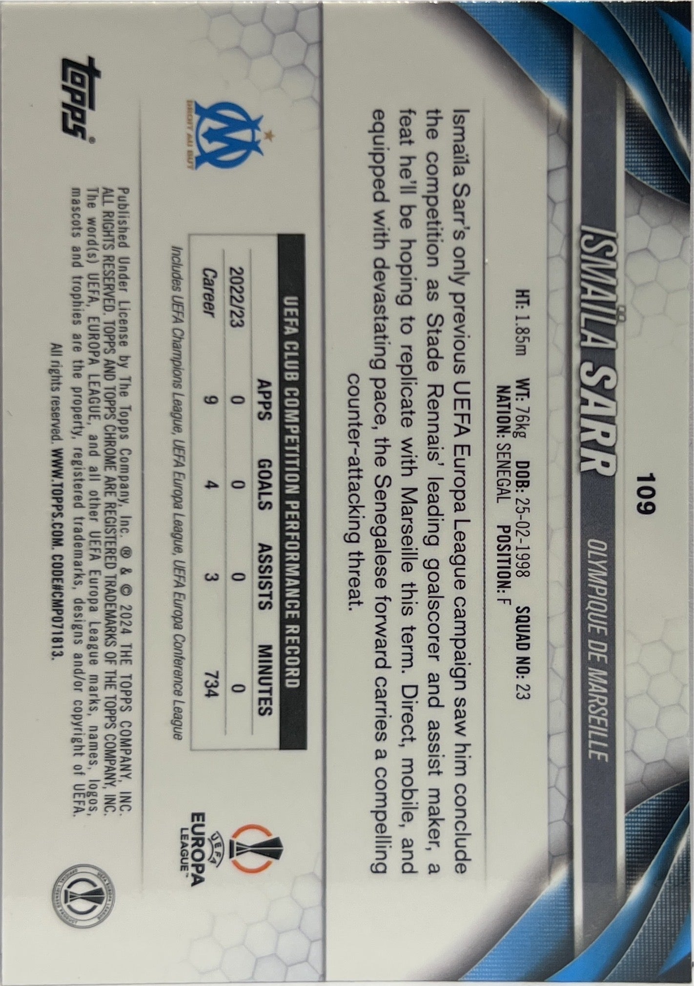 Ismaila Sarr 5/25 Geometric Orange Topps Chrome UCC 2023/24