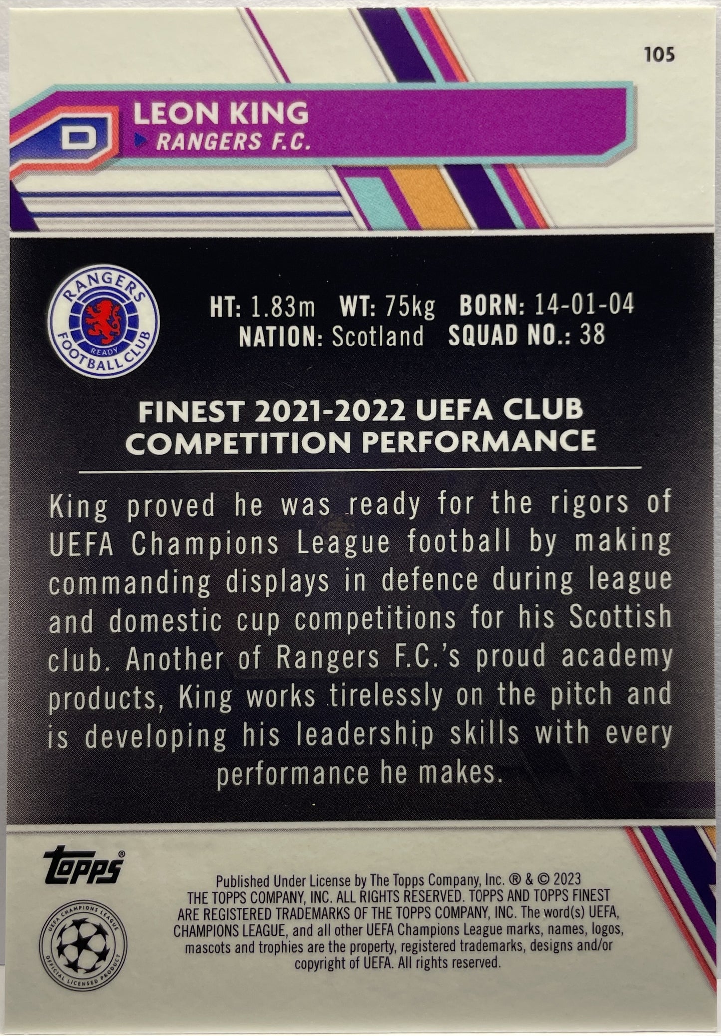 Leon King 201/250 Blue/Aqua Vaporwave Topps Finest UCC 2022/23