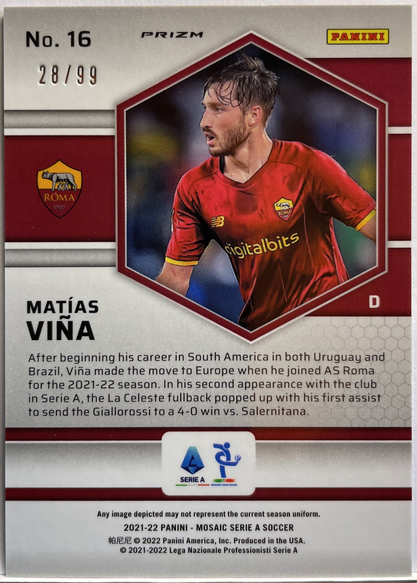 Matias Vina 28/99 Rookie Blue Mosaic Serie A 2021/22