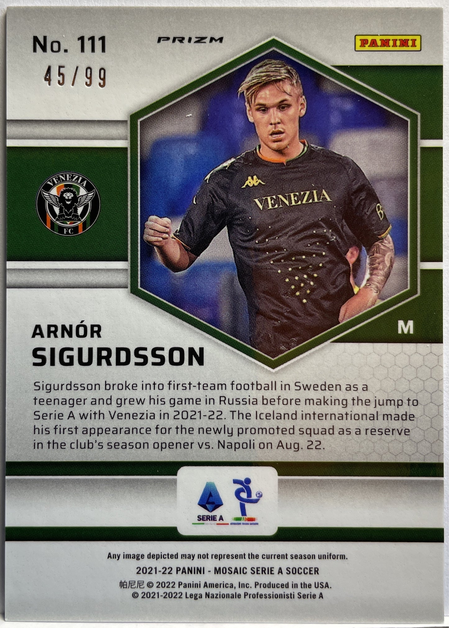 Arnos Sigurdsson 45/99 Rookie Blue Mosaic Serie A 2021/22