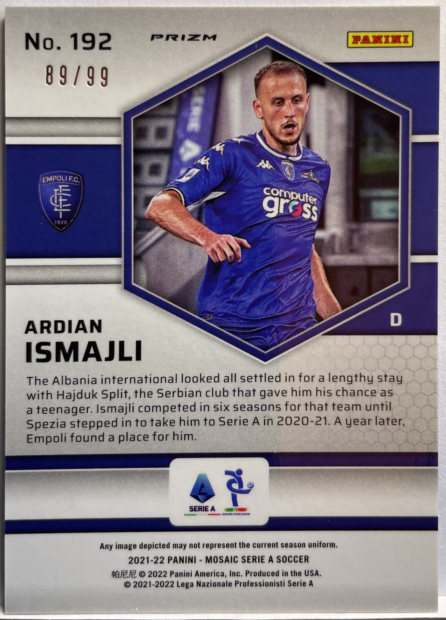 Ardian Ismajl 89/99 Rookie Blue Mosaic Serie A 2021/22