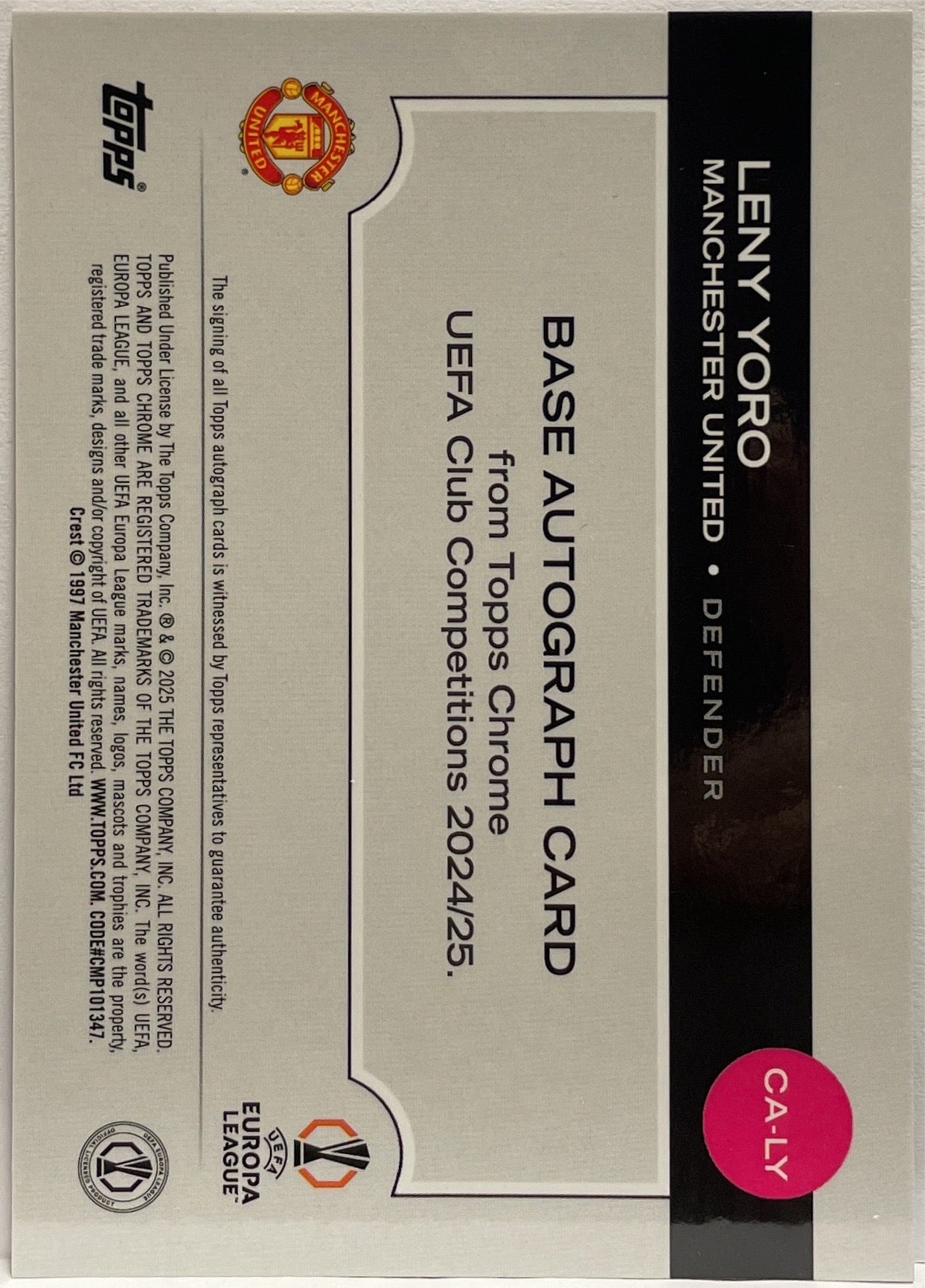 Leny Yoro 11/75 Autograph Magenta Topps Chrome UCC 2024/25