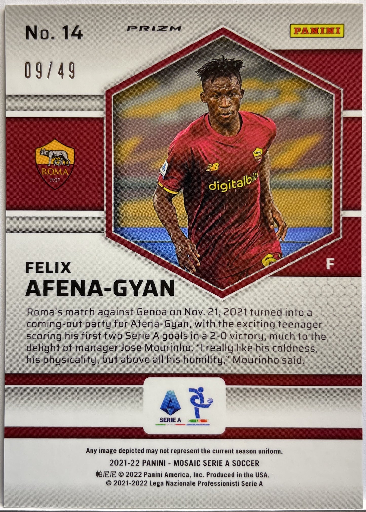 Felix Afena-Gyan 09/49 Rookie Purple Mosaic Serie A 2021/22