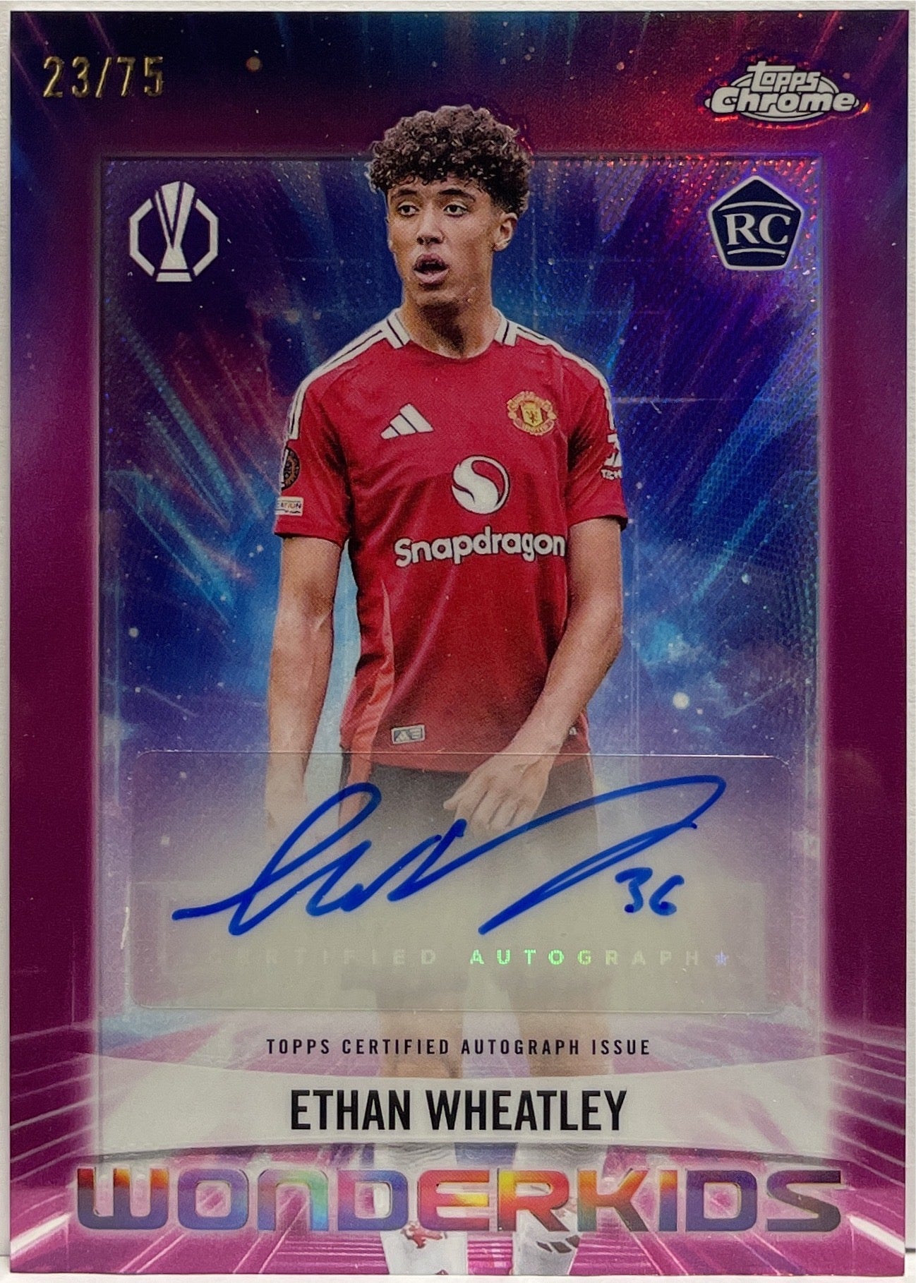 Ethan Wheatley 23/75 Rookie Autograph Wonderkids Magenta Topps Chrome UCC 2024/25