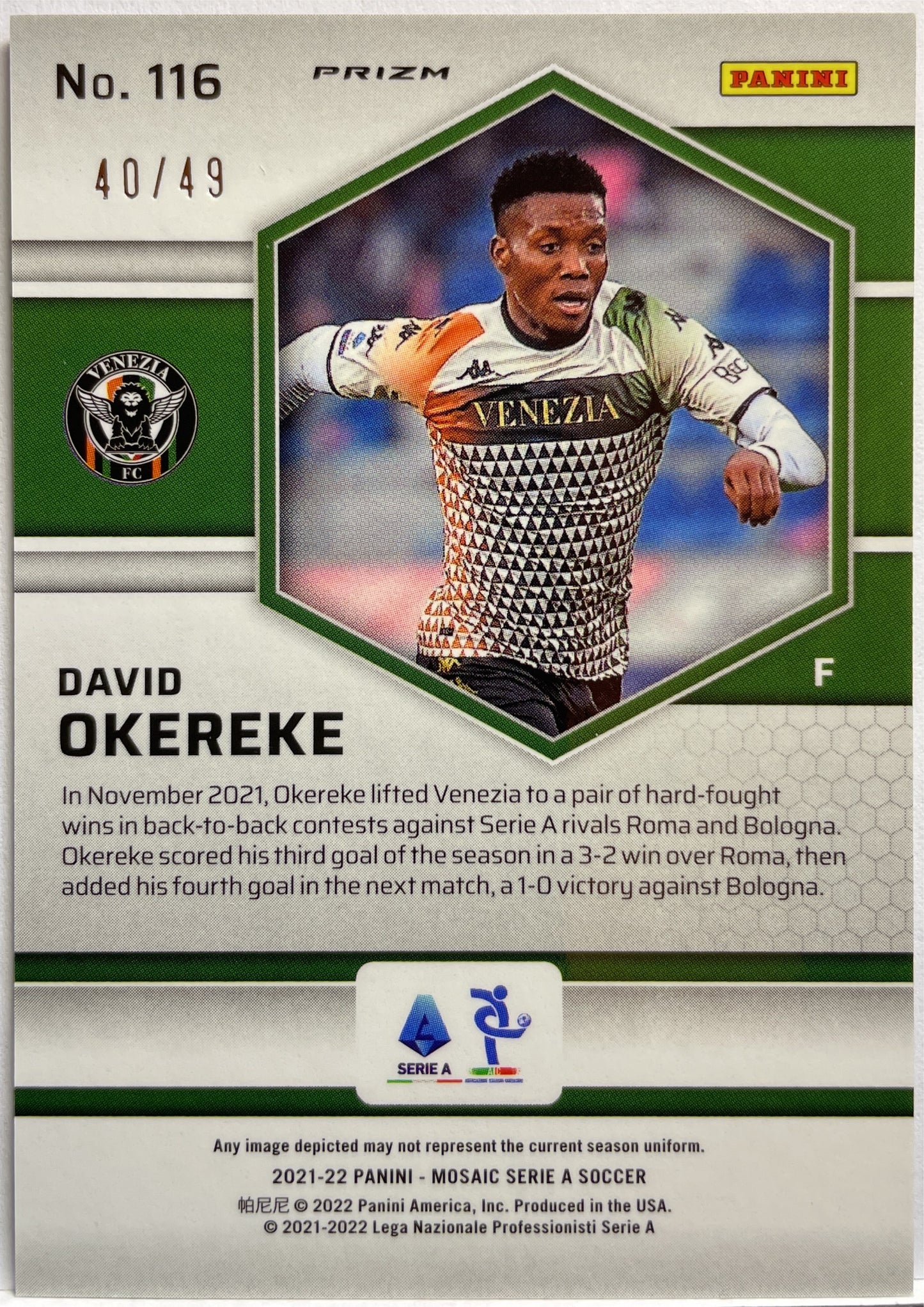 David Okereke 40/49 Purple Mosaic Serie A 2021/22