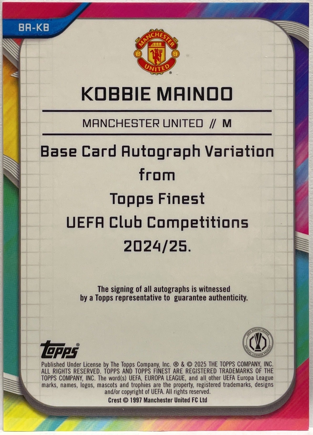 Kobbie Mainoo 131/299 Autograph Purple Topps Finest UCC 2024/25