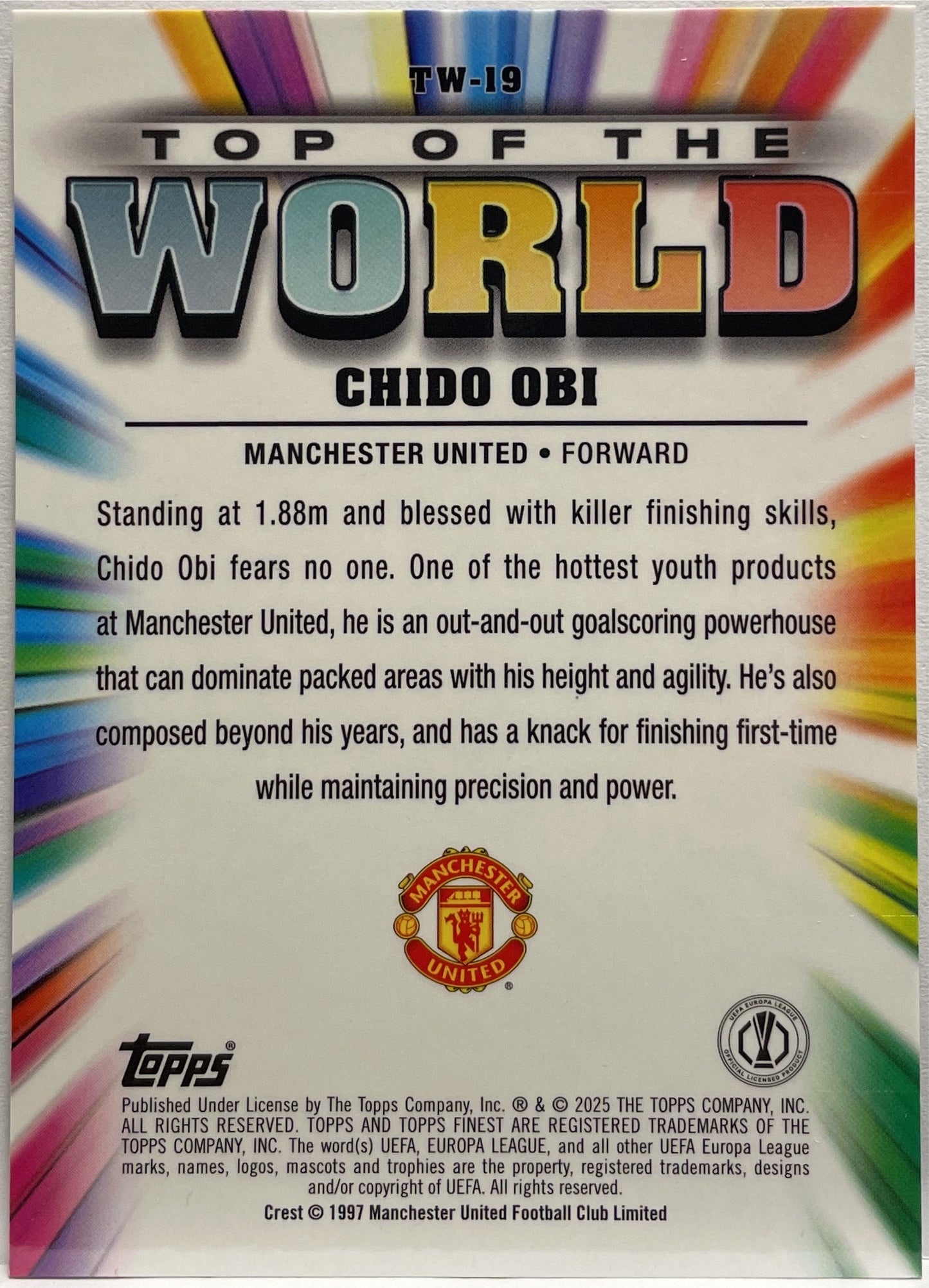 Chido Obi 213/299 Rookie Top of The World Purple Topps Finest UCC 2024/25