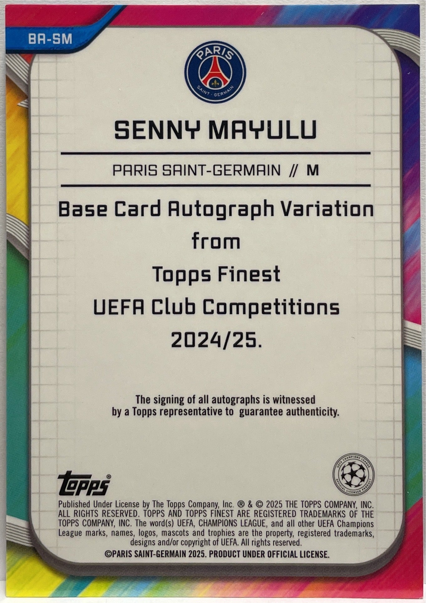 Senny Mayulu 216/299 Rookie Autograph Purple Topps Finest UCC 2024/25