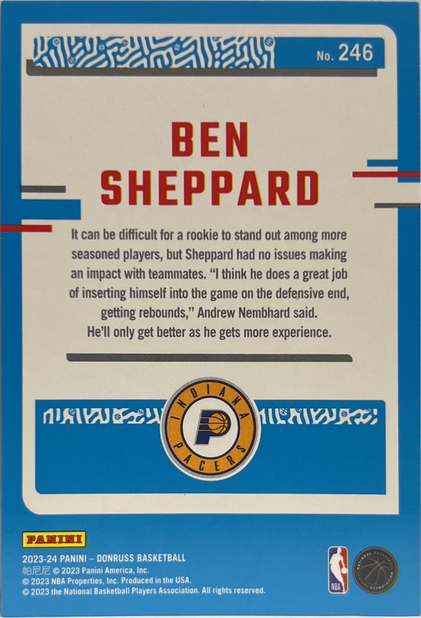 Ben Sheppard 42/49 Rated Rookie Mojo Blue Donruss Basketball NBA 2023/24
