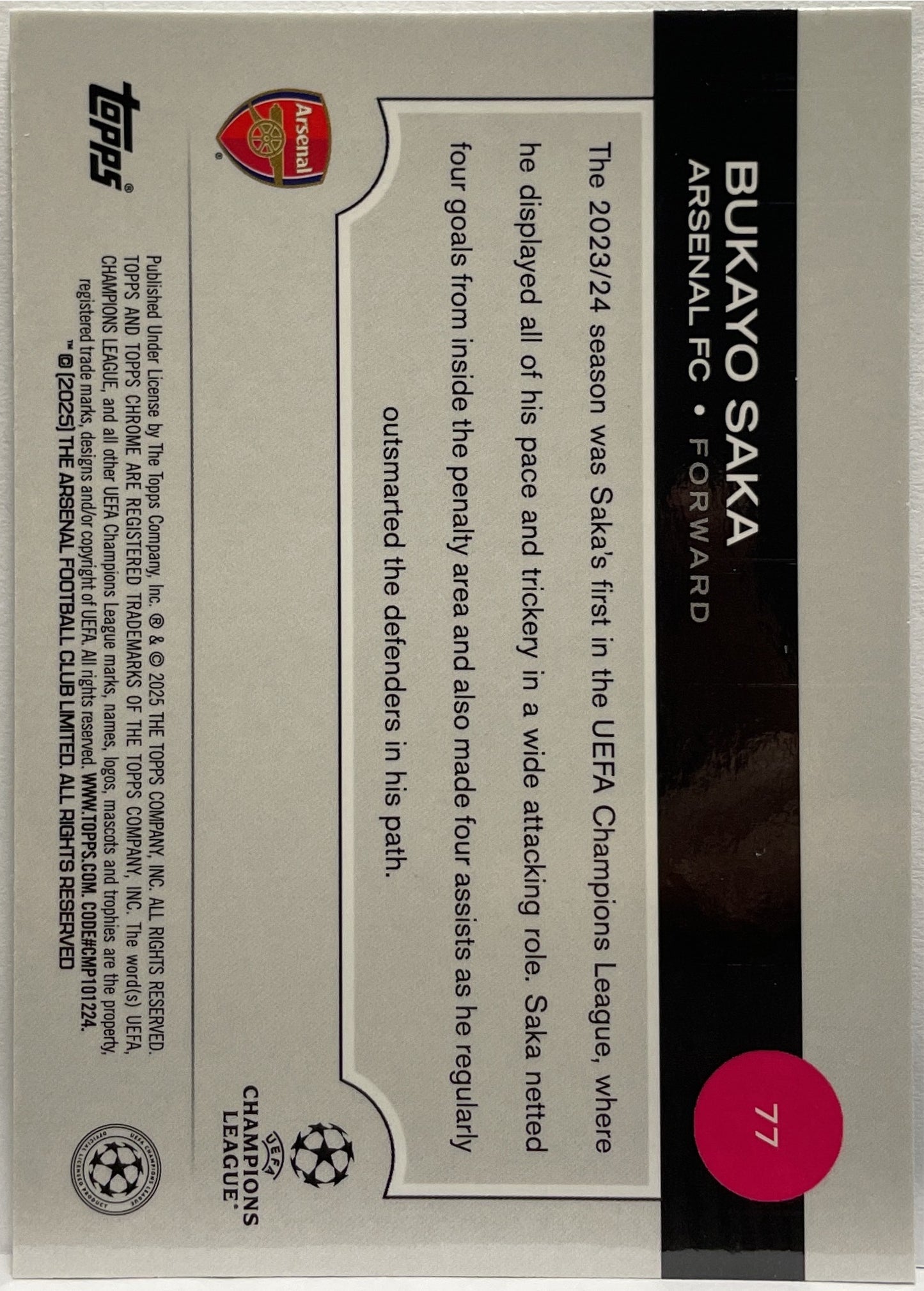 Bukayo Saka 6/199 Aqua Topps Chrome UCC 2024/25