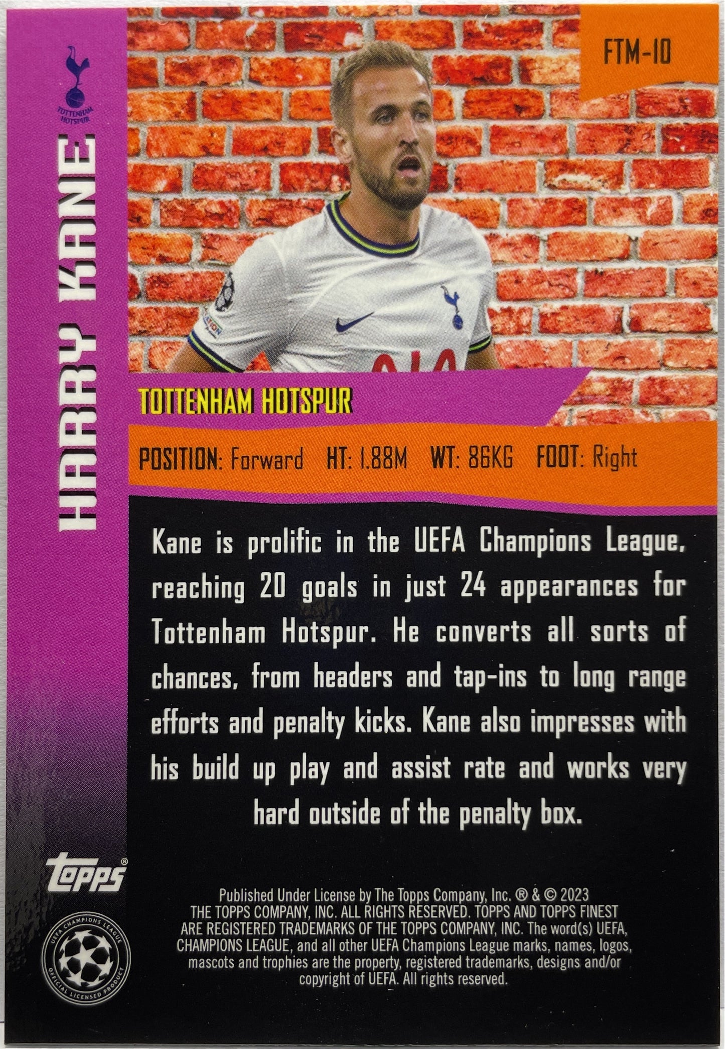 Harry Kane 225/299 The Man Purple Topps Finest UCC 2022/23