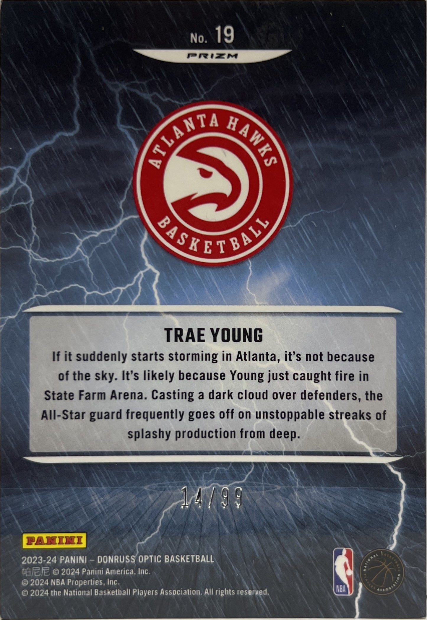 Trae Young 14/99 Raining 3s Red Donruss Optic Basketball NBA 2023/24