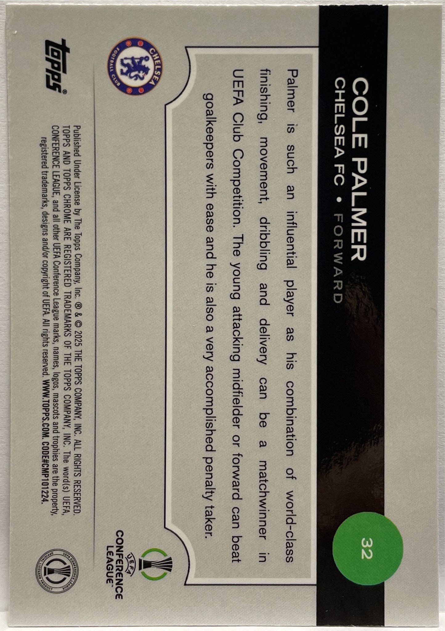 Cole Palmer 294/299 Violet Topps Chrome UCC 2024/25