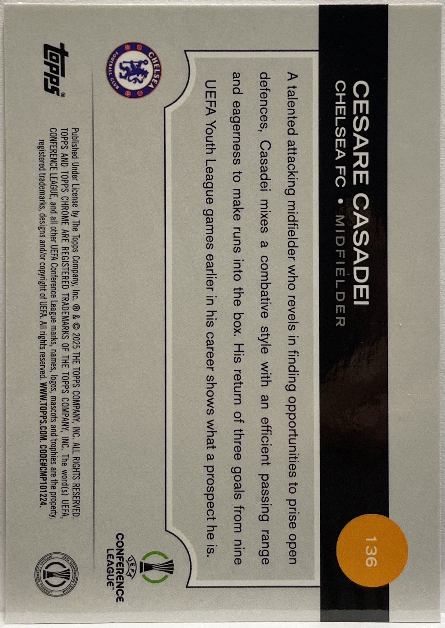 Cesare Casadei 249/250 Rookie Pink Topps Chrome UCC 2024/25