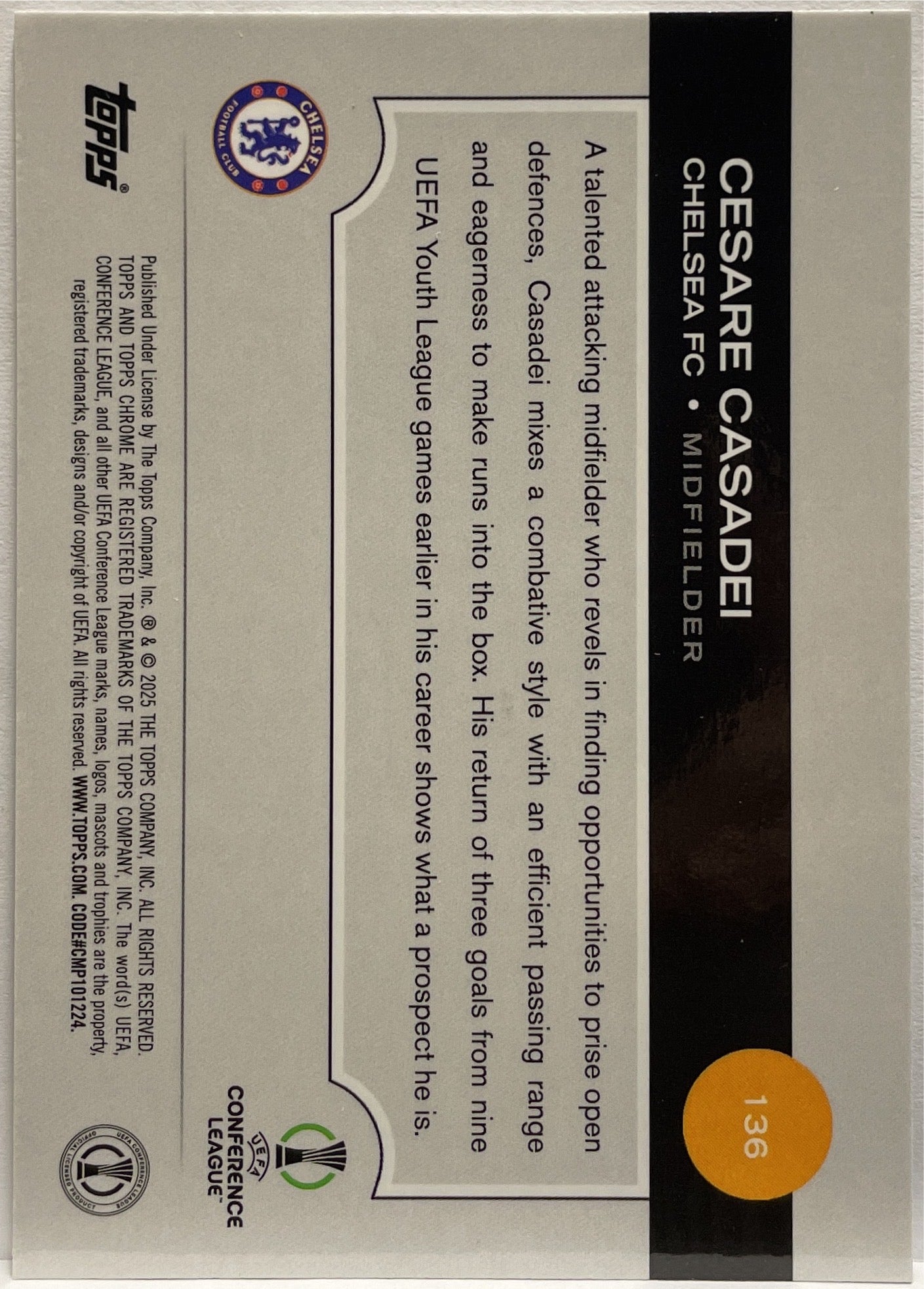 Cesare Casadei 48/225 Rookie Night Vision RayWave Topps Chrome UCC 2024/25