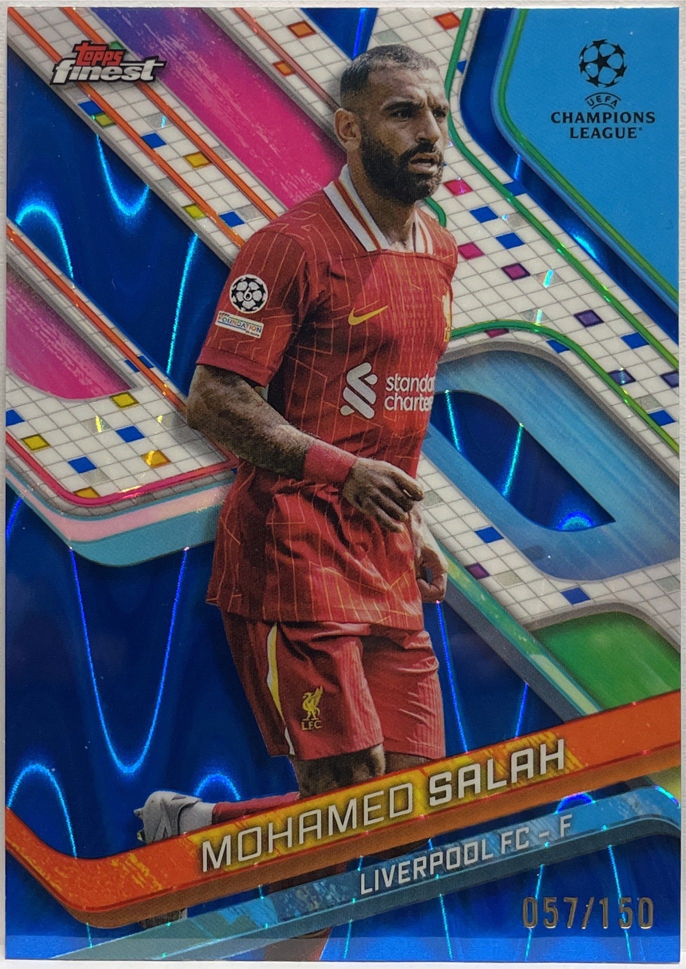 Mohamed Salah 57/150 Blue RayWave Topps Finest UCC 2024/25