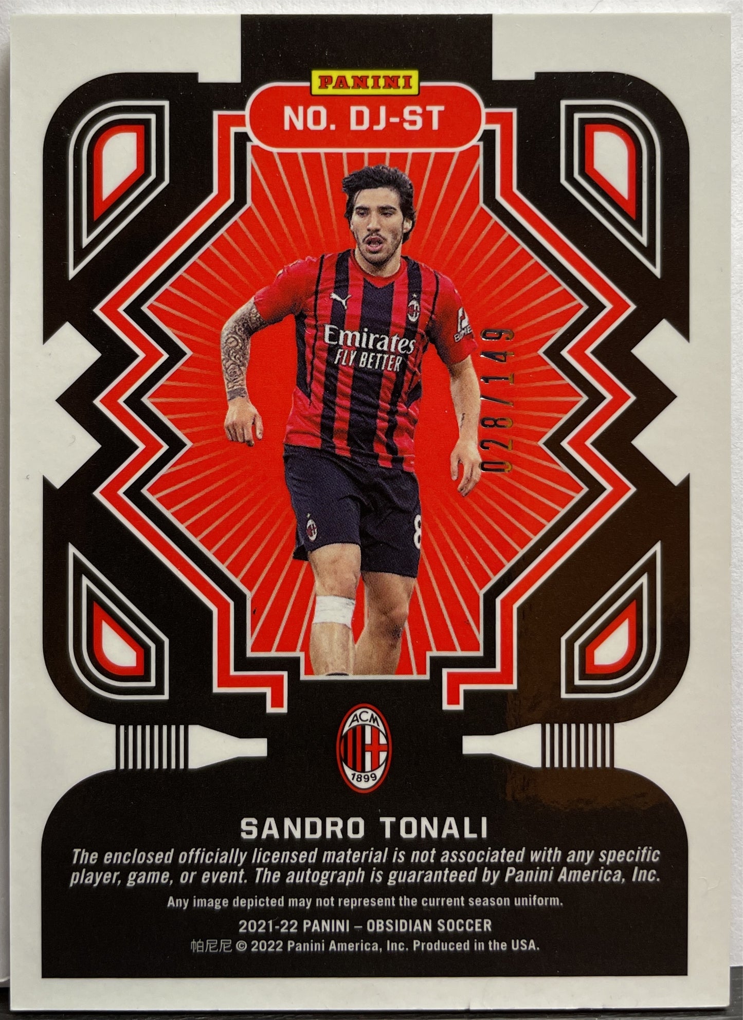 Sandro Tonali 28/149 Patch Autograph Obsidian 2021/22