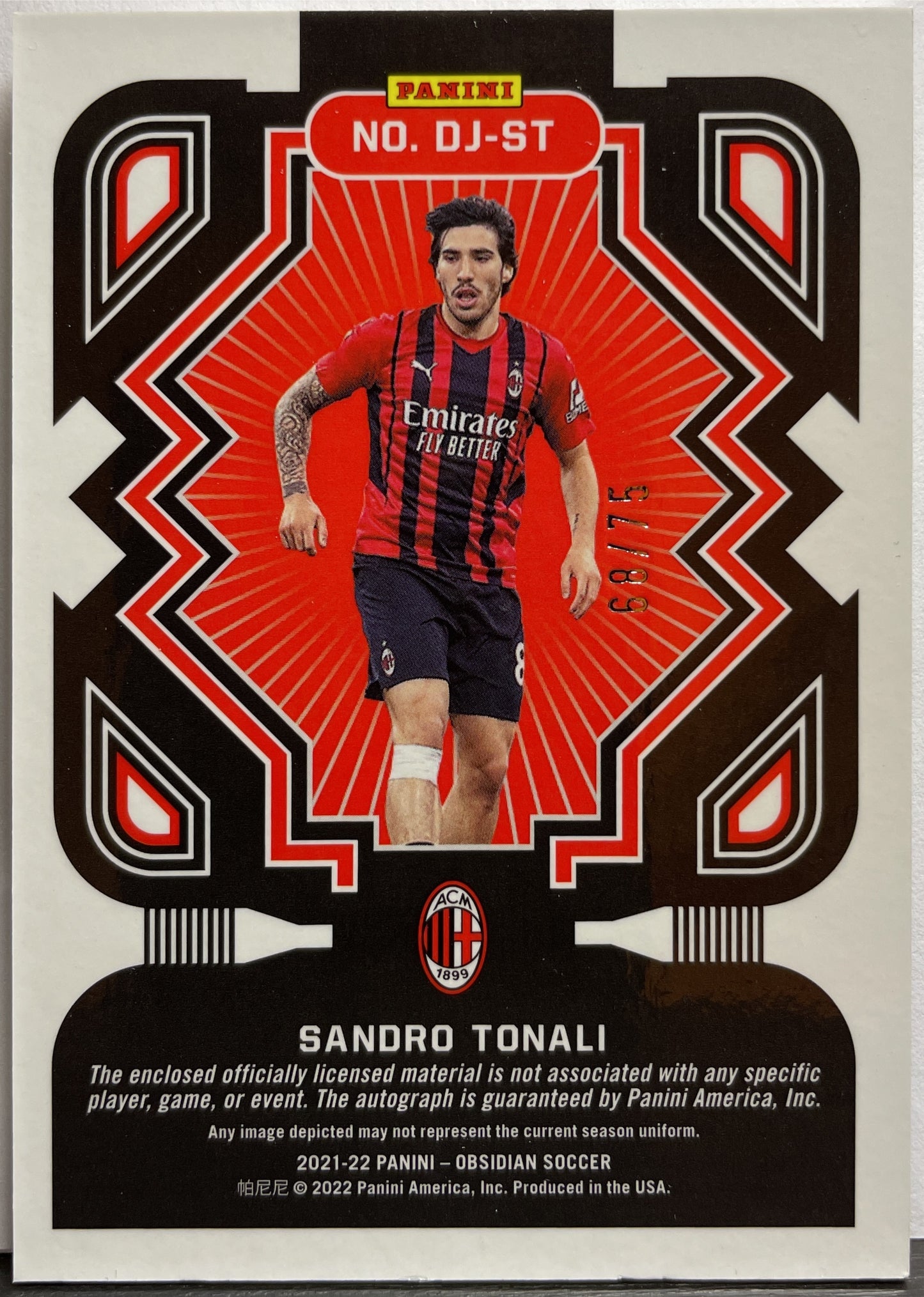 Sandro Tonali 68/75 Patch Autograph Obsidian 2021/22