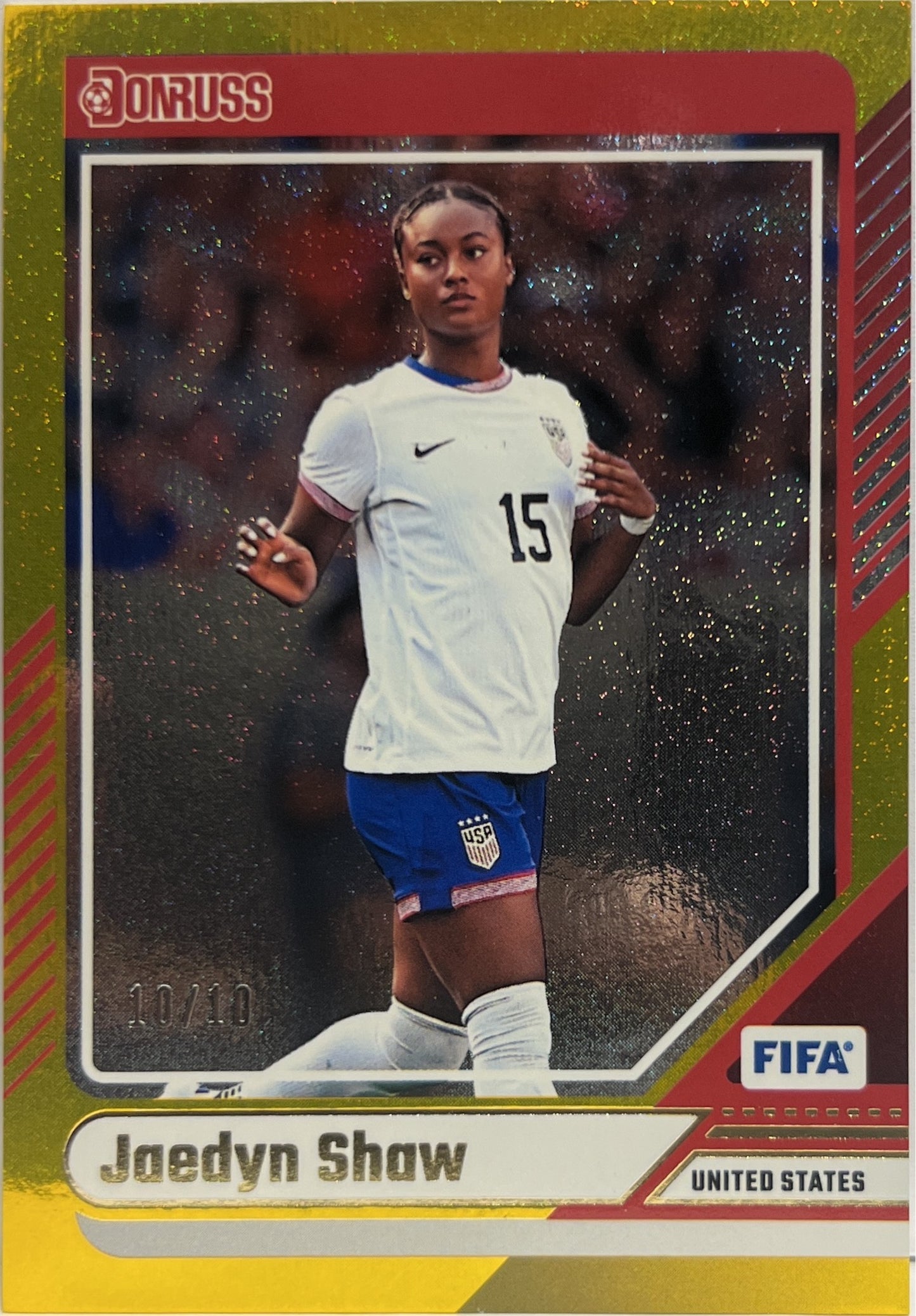 Jaedyn Shaw 10/10 Gold Shimmer Donruss Fifa 2024/25