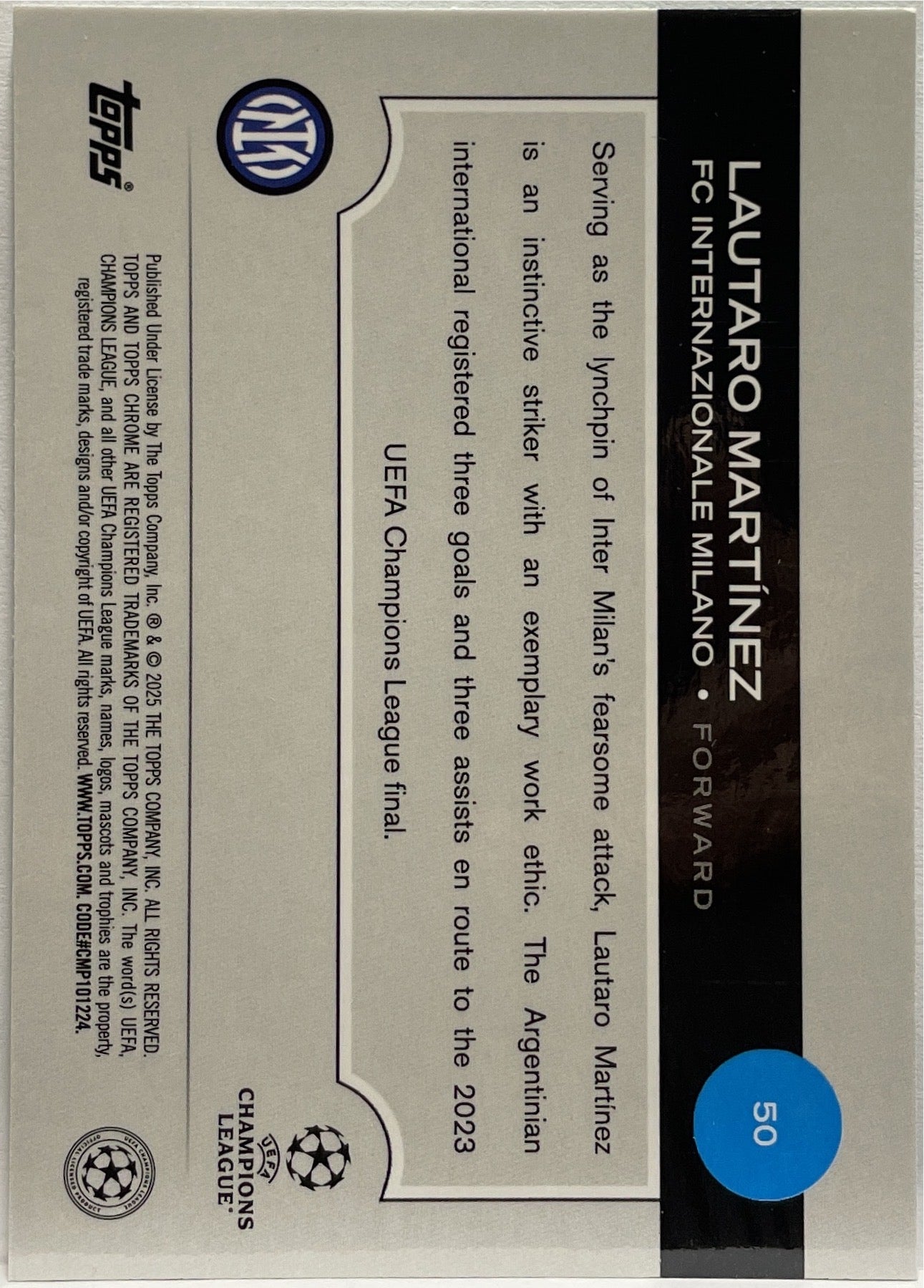 Lautaro Martinez 146/199 Aqua Topps Chrome UCC 2024/25