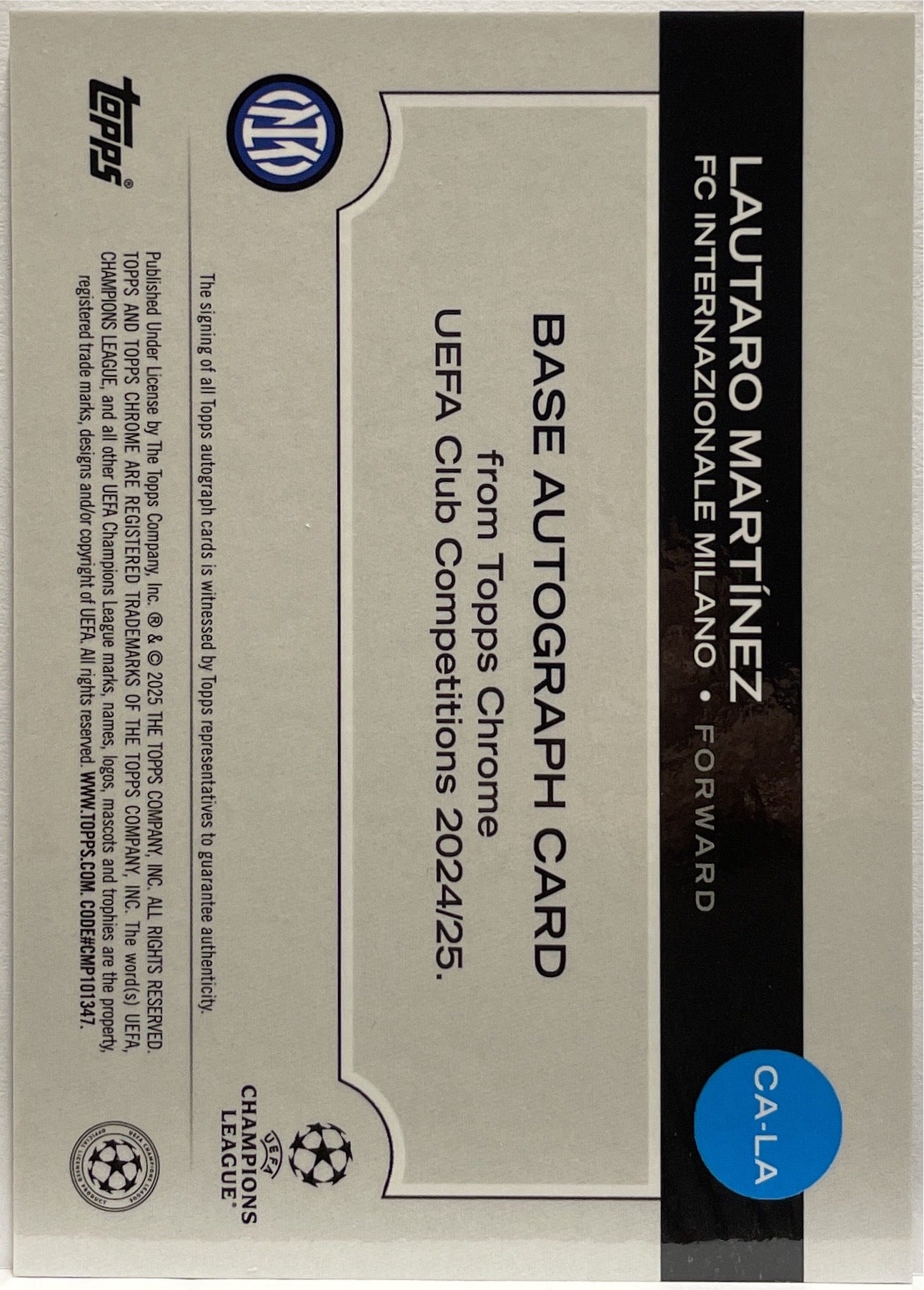 Lautaro Martinez 26/52 Autograph Toppsfractor Topps Chrome UCC 2024/25