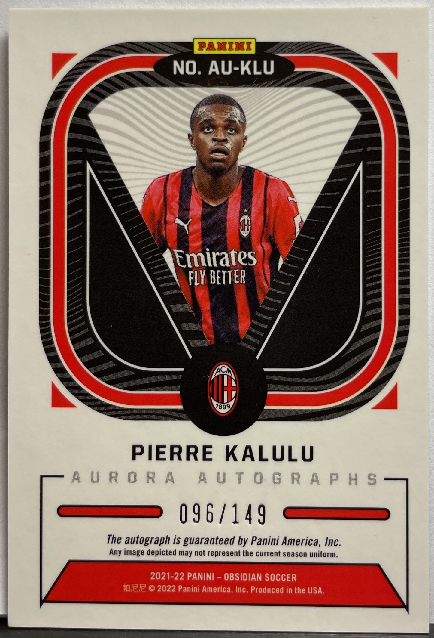 Pierre Kalulu 96/149 Rookie Autograph Obsidian 2021/22