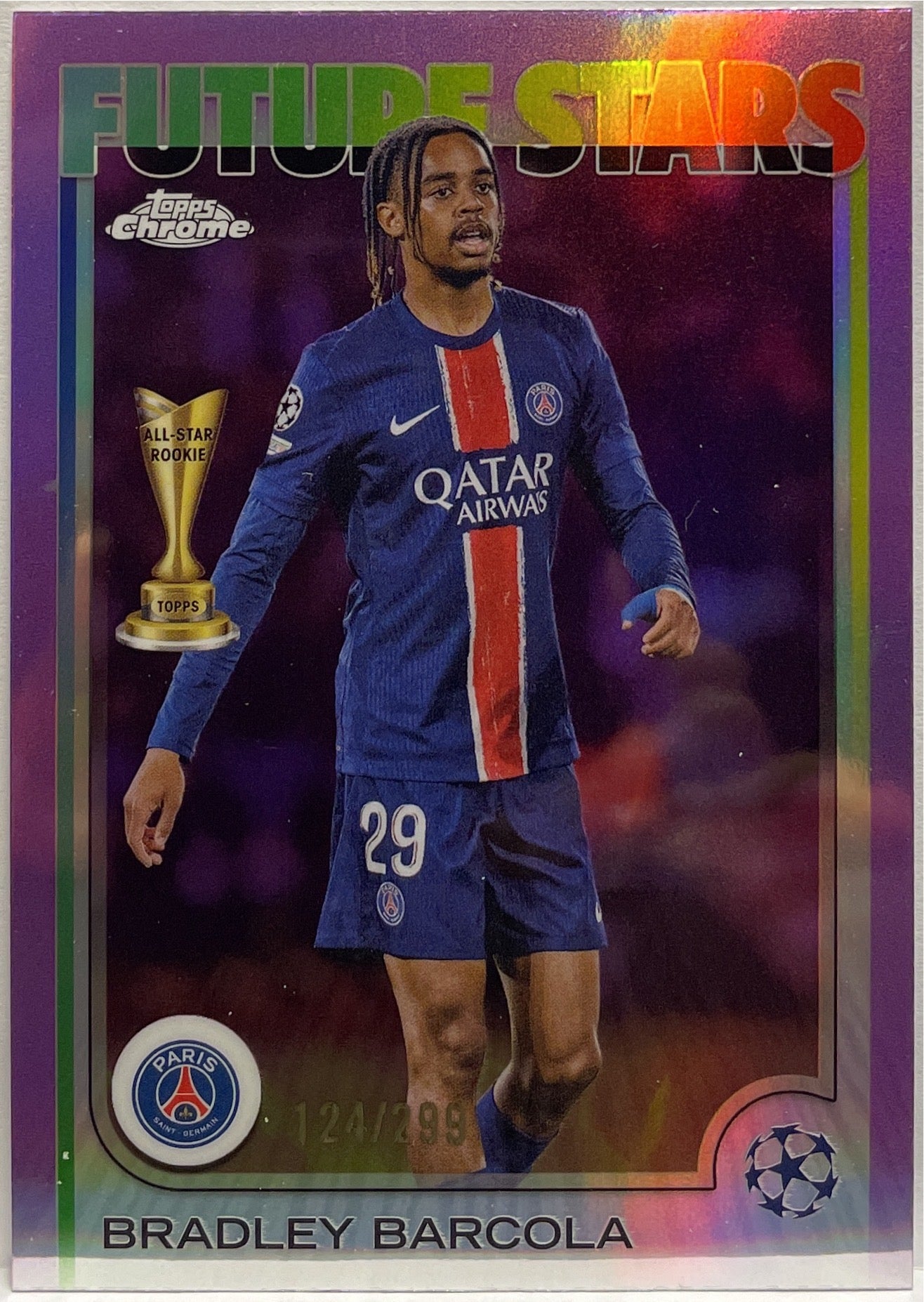 Bradley Barcola 124/299 Future Stars All Star Rookie Violet Topps Chrome UCC 2024/25
