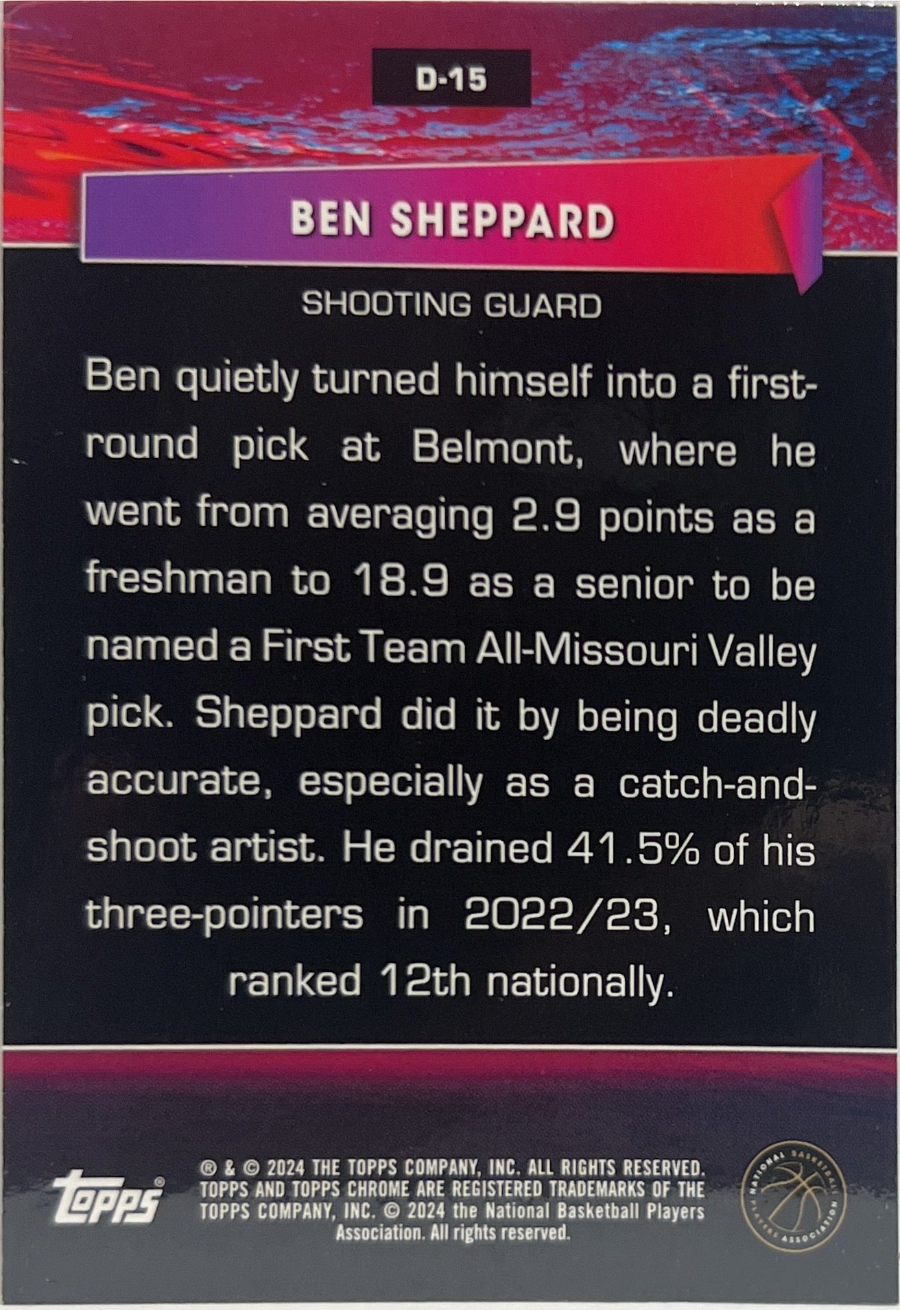 Ben Sheppard 48/99 Rookie Destiny Green Topps Chrome Basketball NBA 2023/24