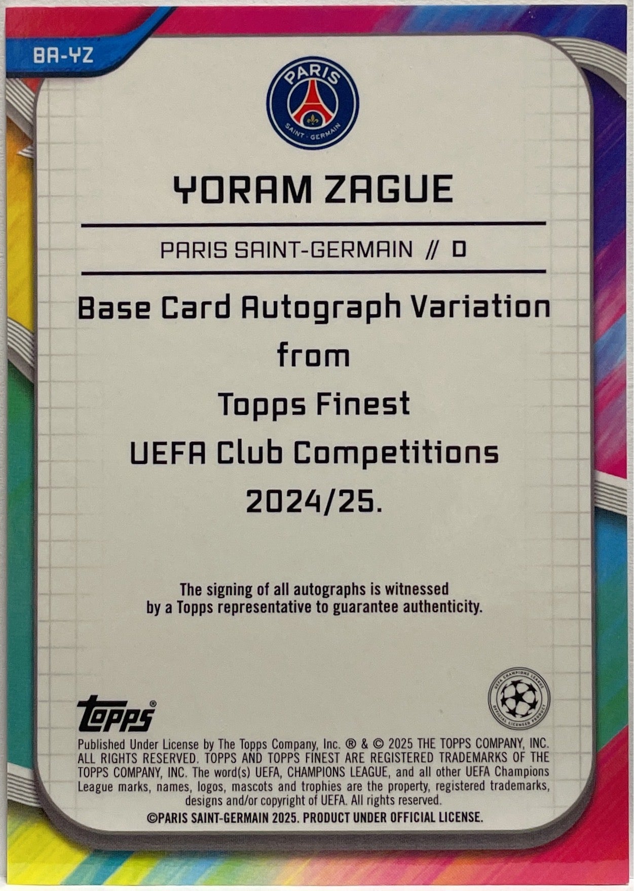Yoram Zague 35/50 Rookie Autograph Gold Topps Finest UCC 2024/25