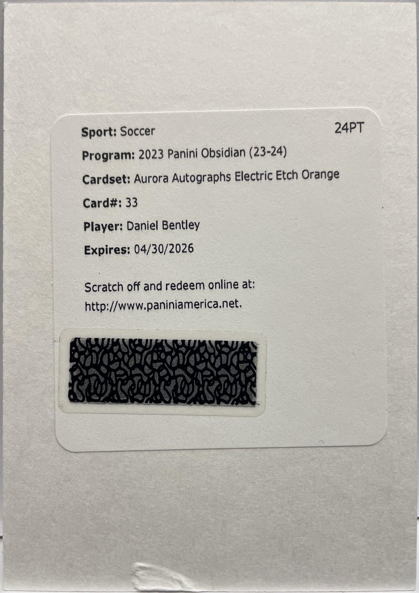 Daniel Bentley /25 Autograph Redemption Aurora Electric Etch Orange Obsidian 2023/24