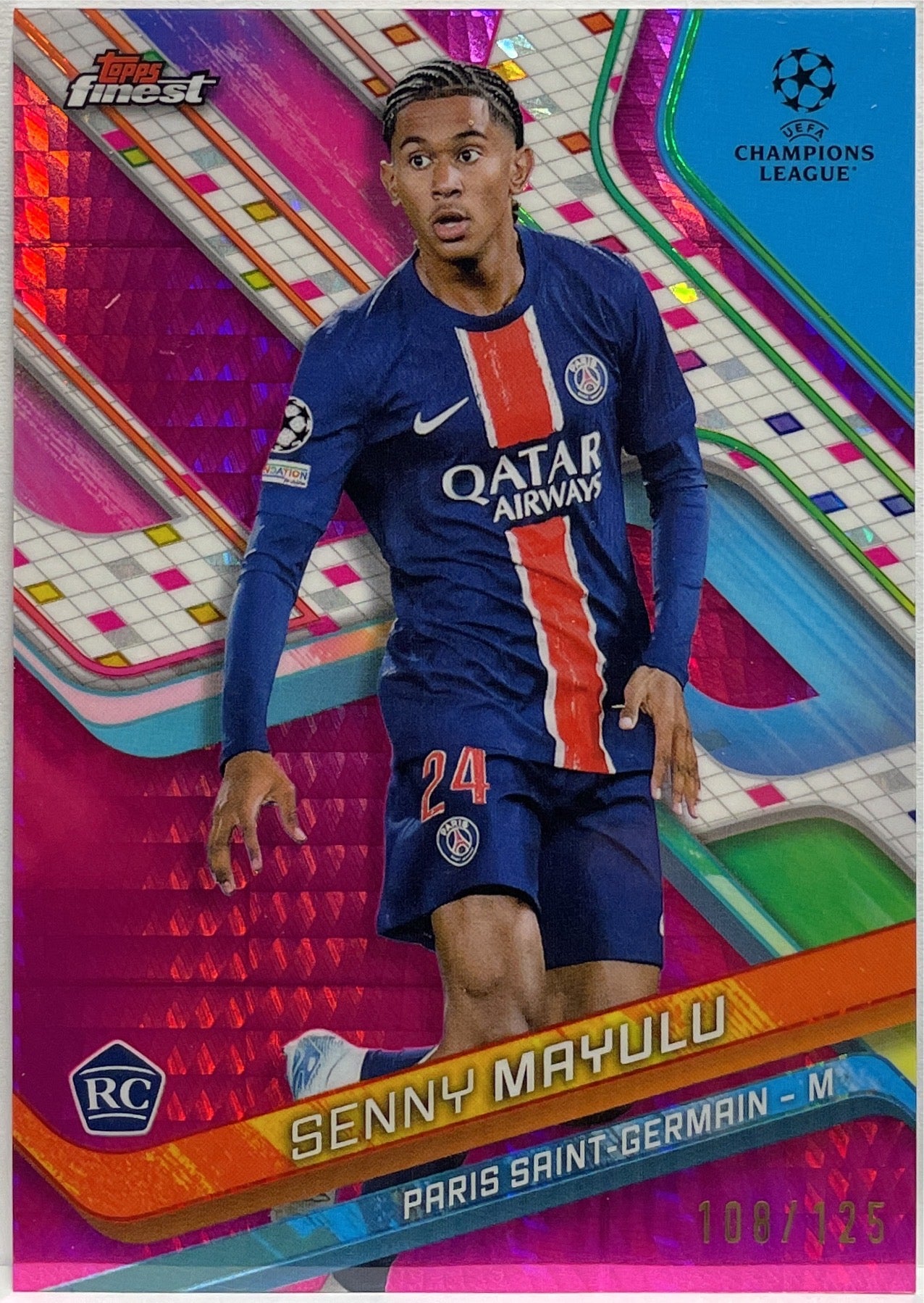 Senny Mayulu 108/125 Rookie Pink Prism Topps Finest UCC 2024/25