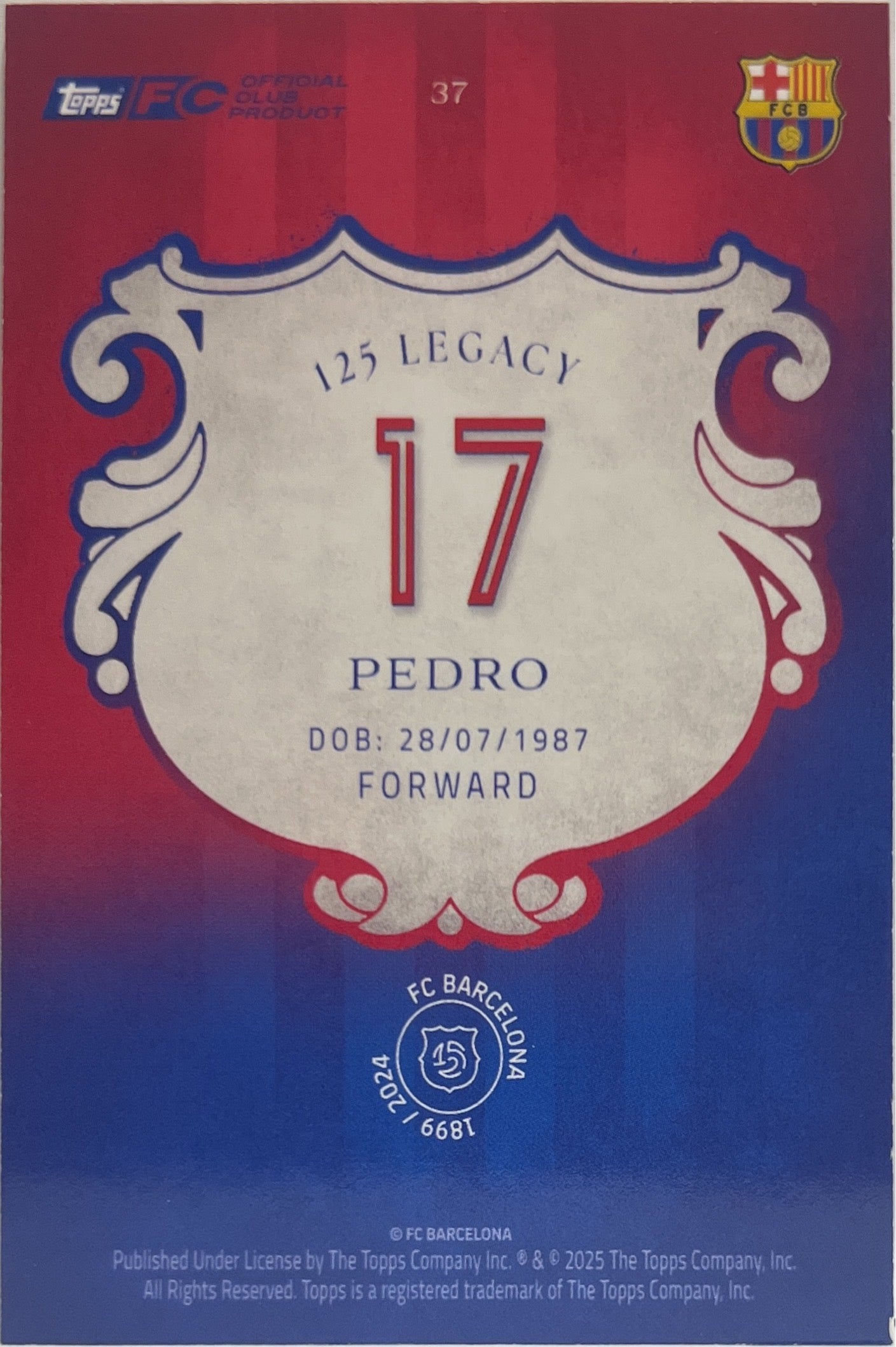Pedro 99/125 Topps Barcelona 125 2024/25