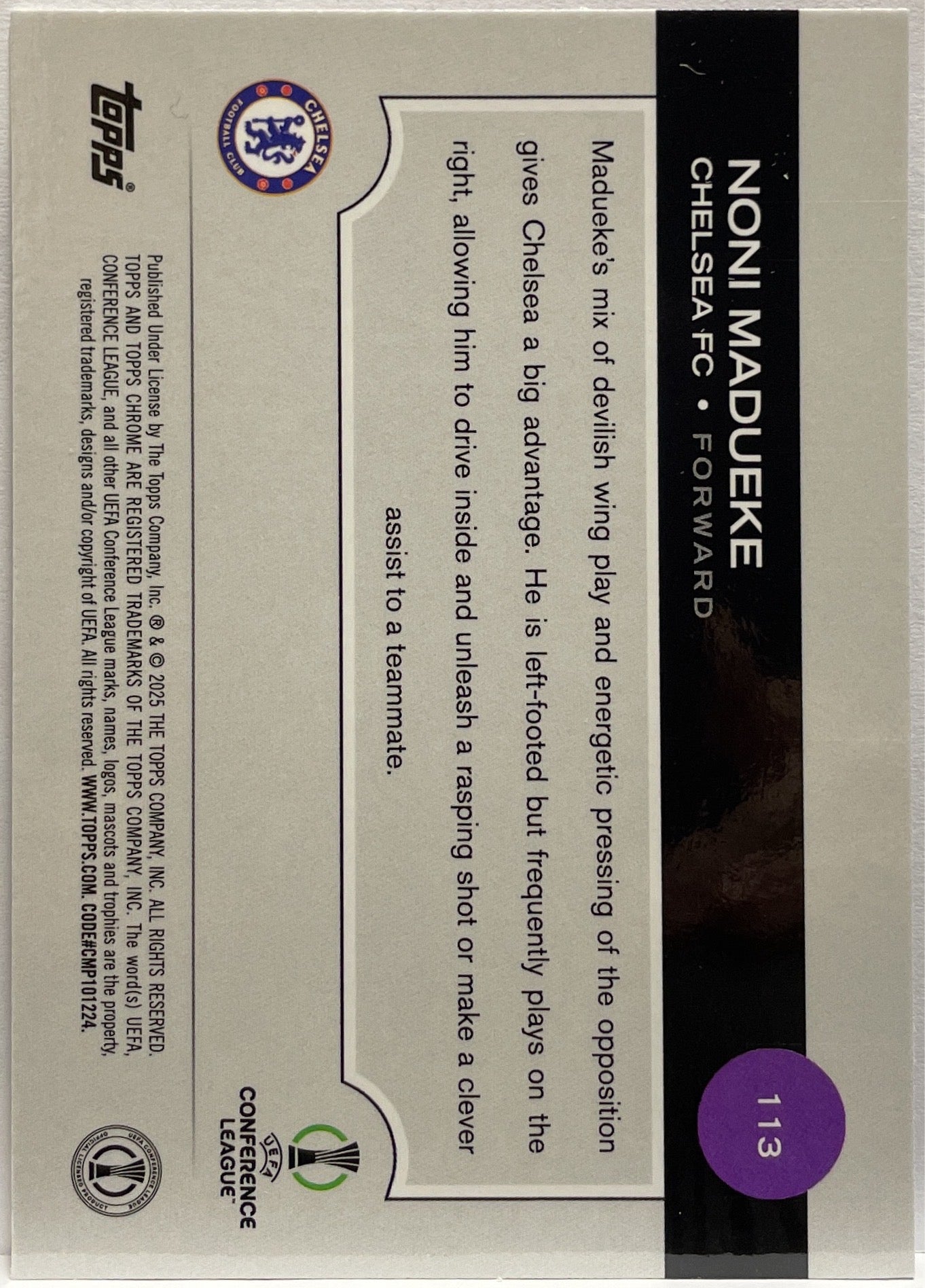 Noni Madueke 246/299 Violet Topps Chrome UCC 2024/25