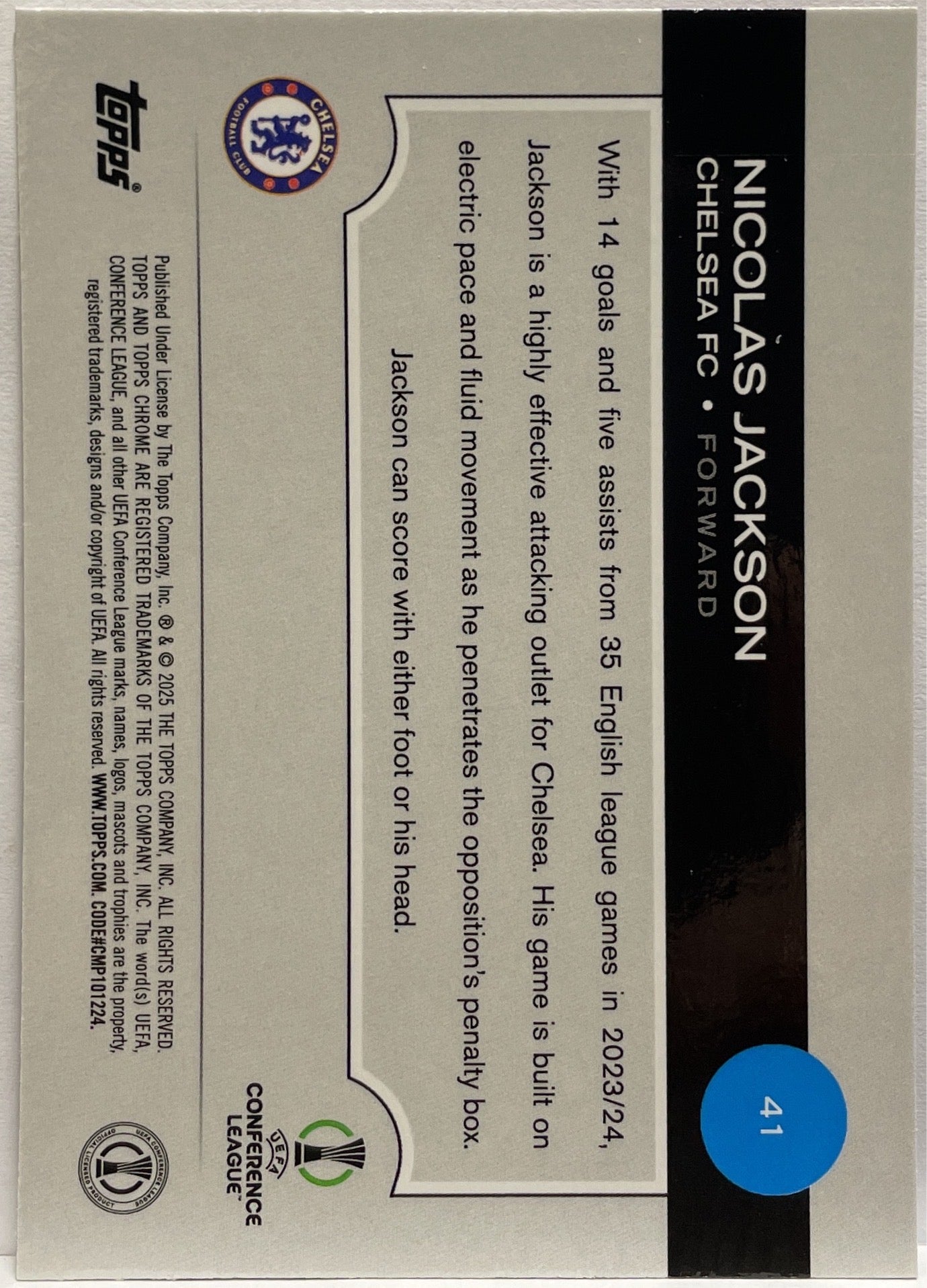 Nicolas Jackson 246/299 Violet Topps Chrome UCC 2024/25