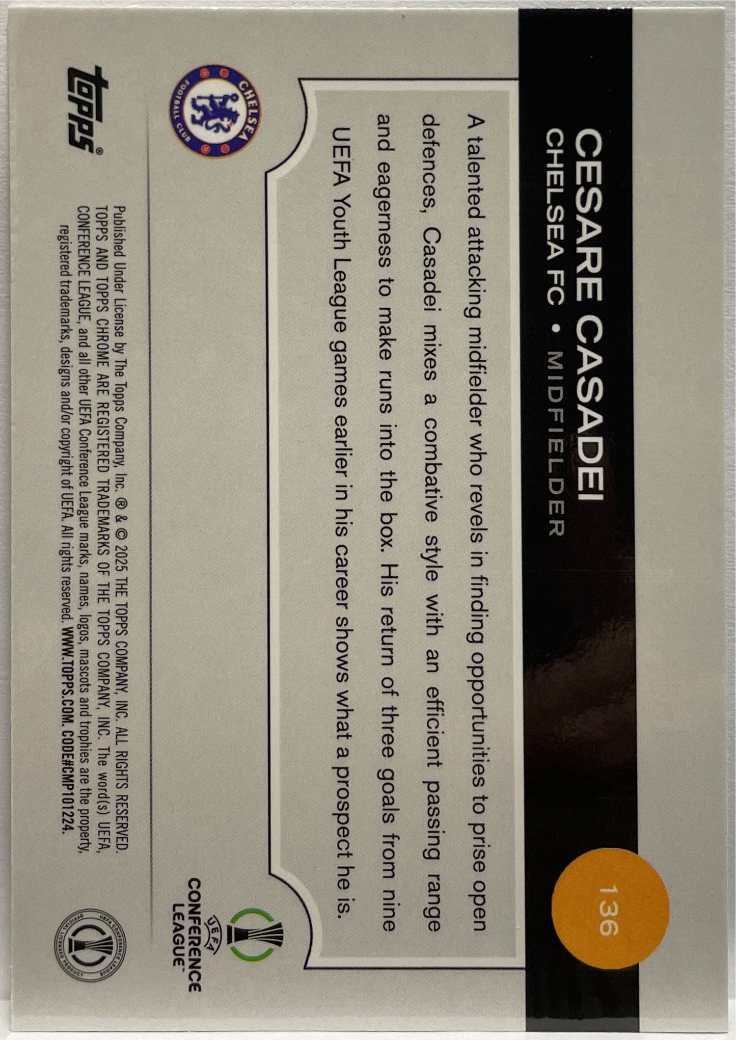 Cesare Casadei 71/150 Rookie Blue Topps Chrome UCC 2024/25